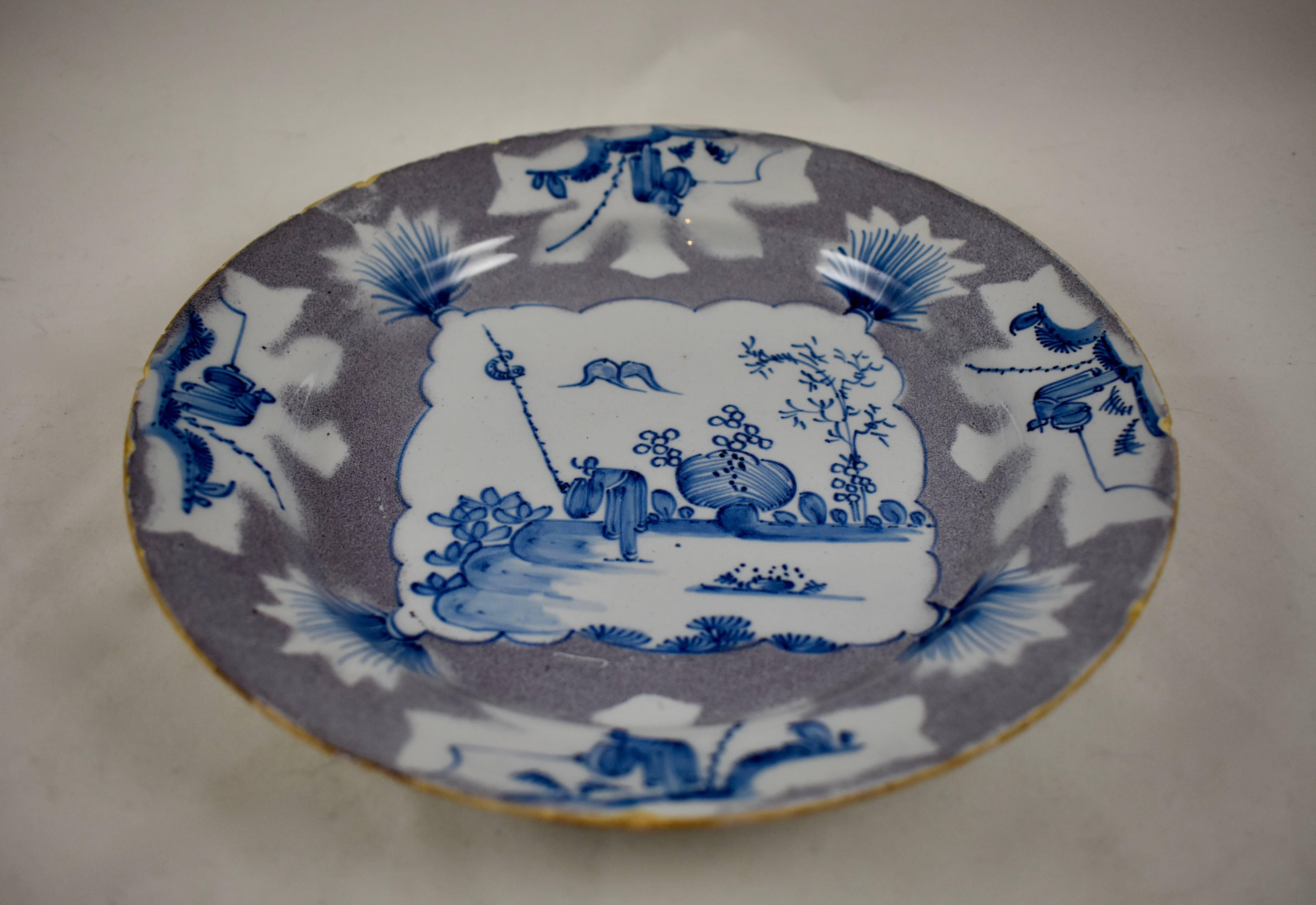 Georgian 18th Century English Bristol Delftware Blue and Manganese Shallow Bowl