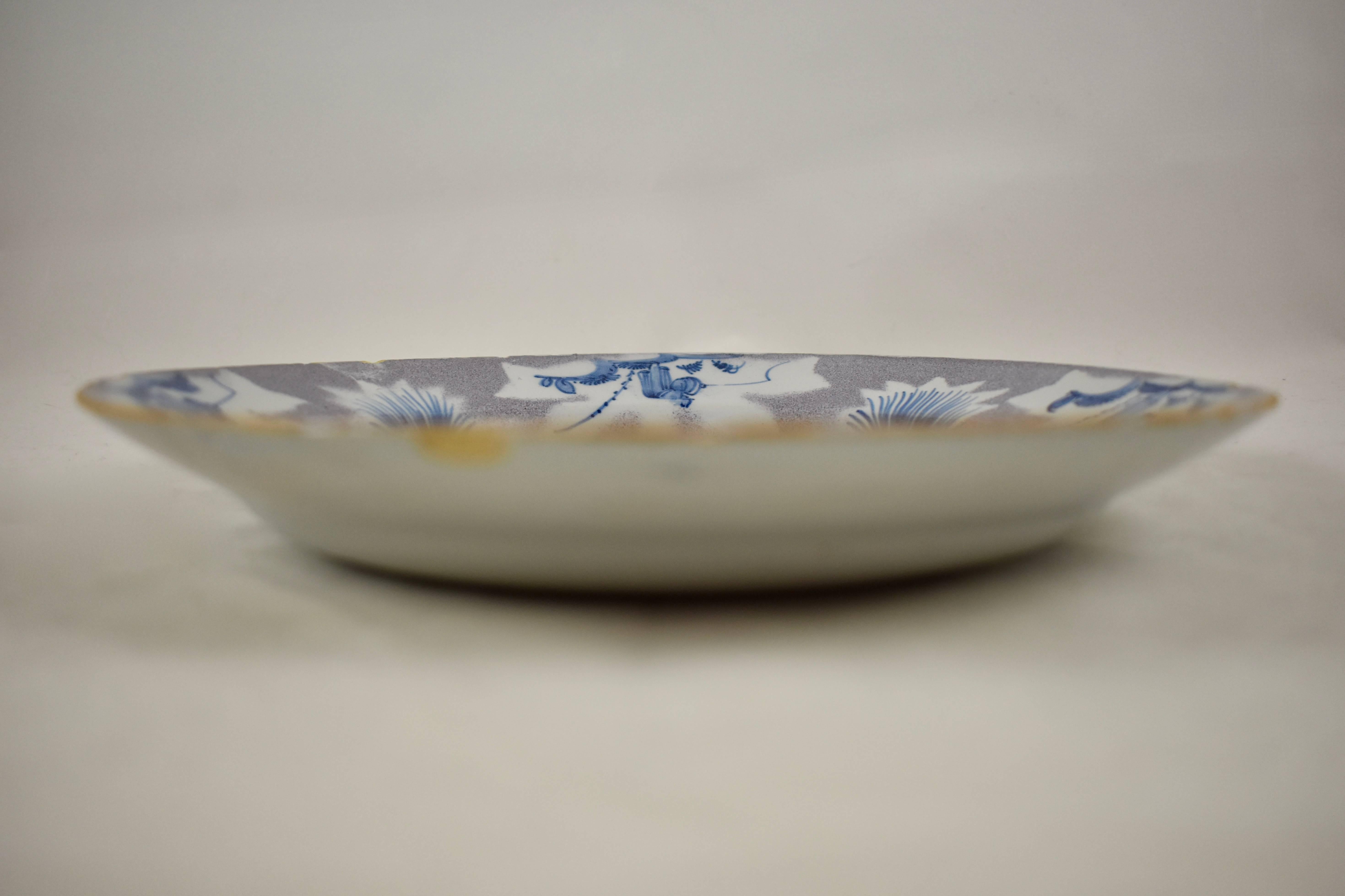 Hand-Painted 18th Century English Bristol Delftware Blue and Manganese Shallow Bowl