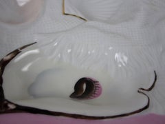 Trompe L'oeil Fringed Napkin over Shells Square Pink Porcelain Oyster Plate