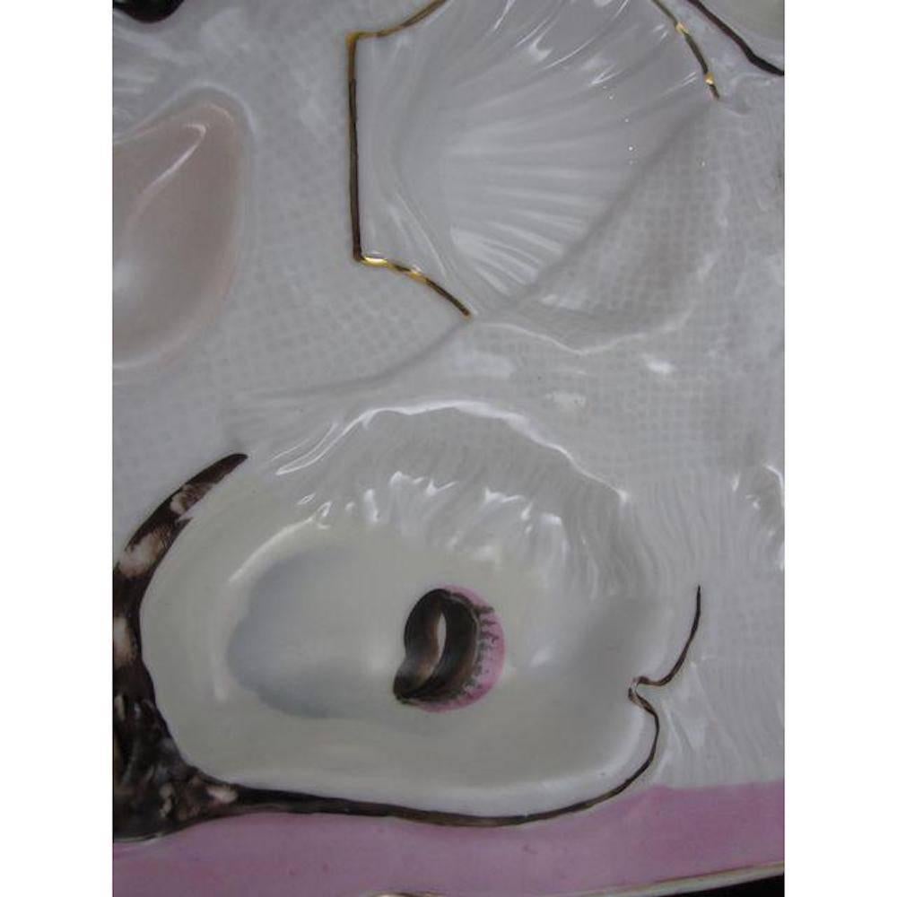 French Trompe L'oeil Fringed Napkin over Shells Square Pink Porcelain Oyster Plate