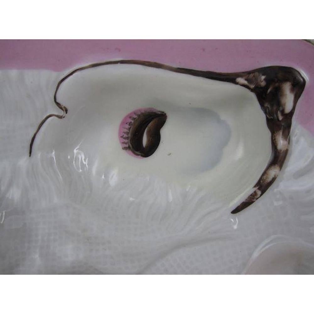 Glazed Trompe L'oeil Fringed Napkin over Shells Square Pink Porcelain Oyster Plate