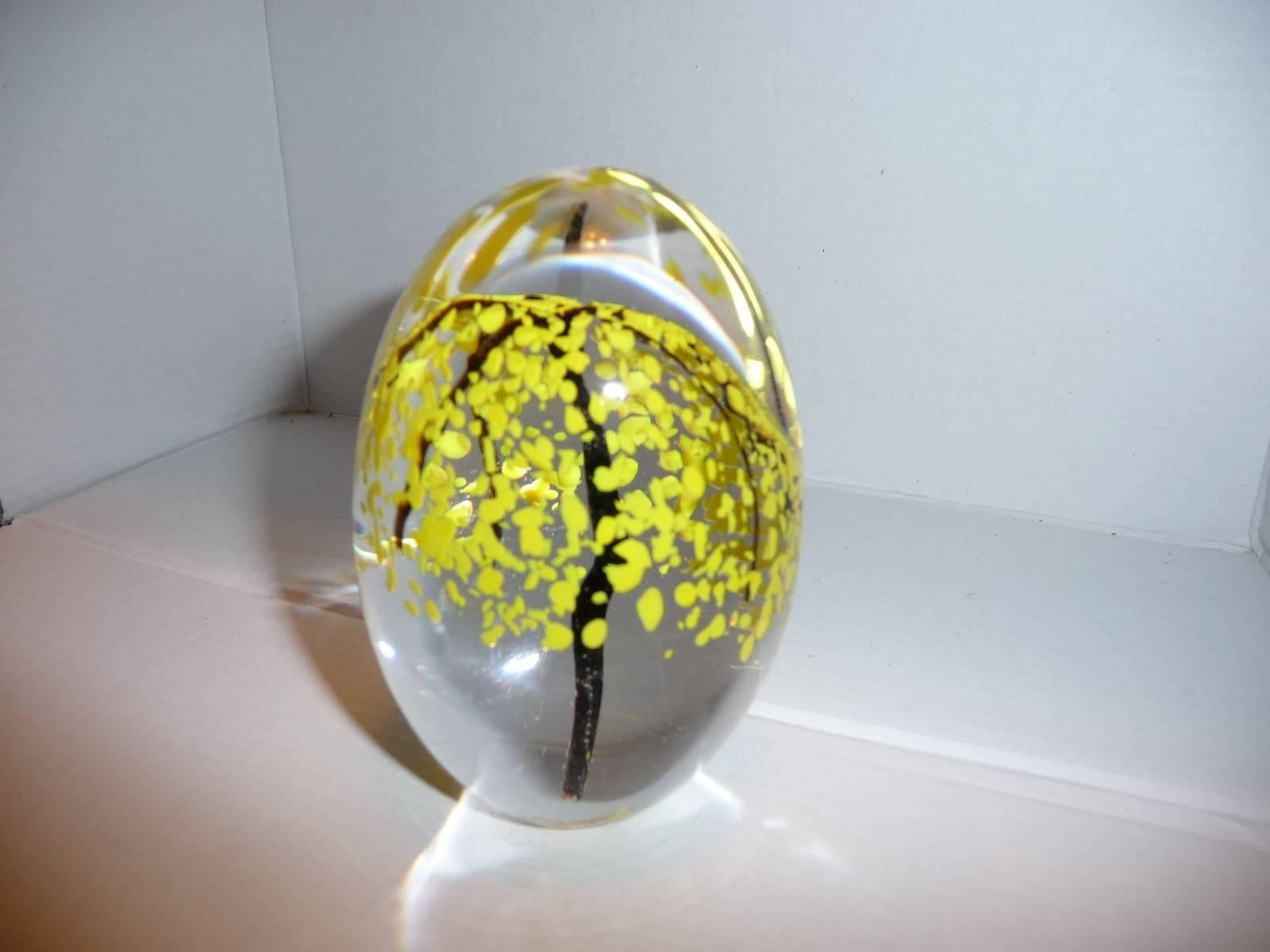 French Paperweight Egg Daum Mimosa Flowers