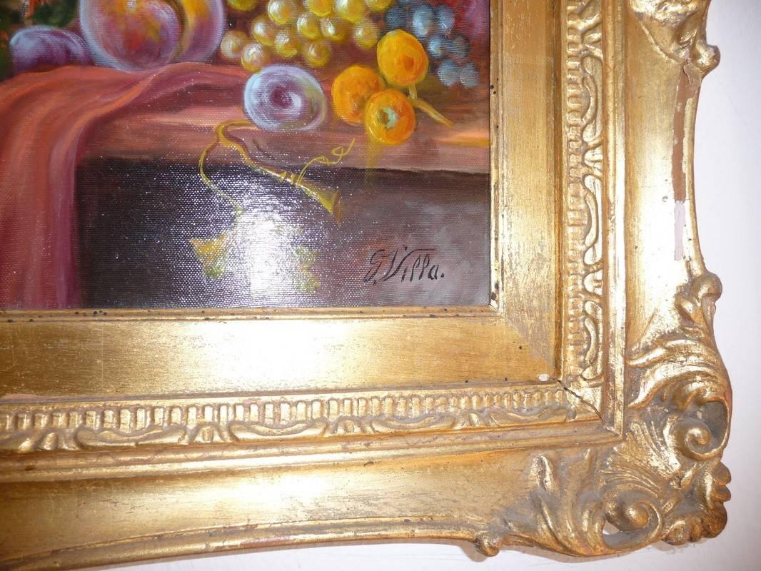 G. Villa Oil on Canvas 19th Century Still Life with Fruit, Italian School In Good Condition For Sale In Grenoble, FR