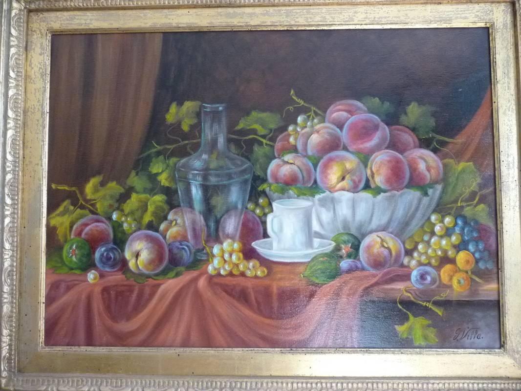 G. Villa Oil on Canvas 19th Century Still Life with Fruit, Italian School For Sale 4