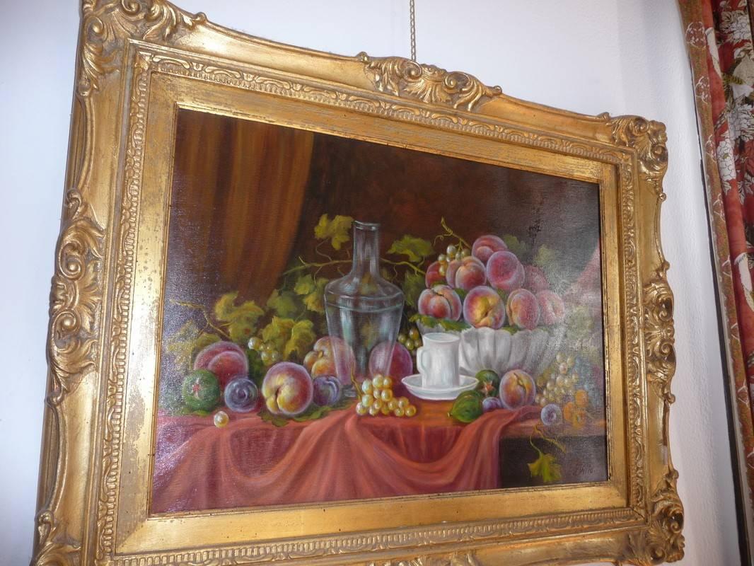G. Villa Oil on Canvas 19th Century Still Life with Fruit, Italian School For Sale 6