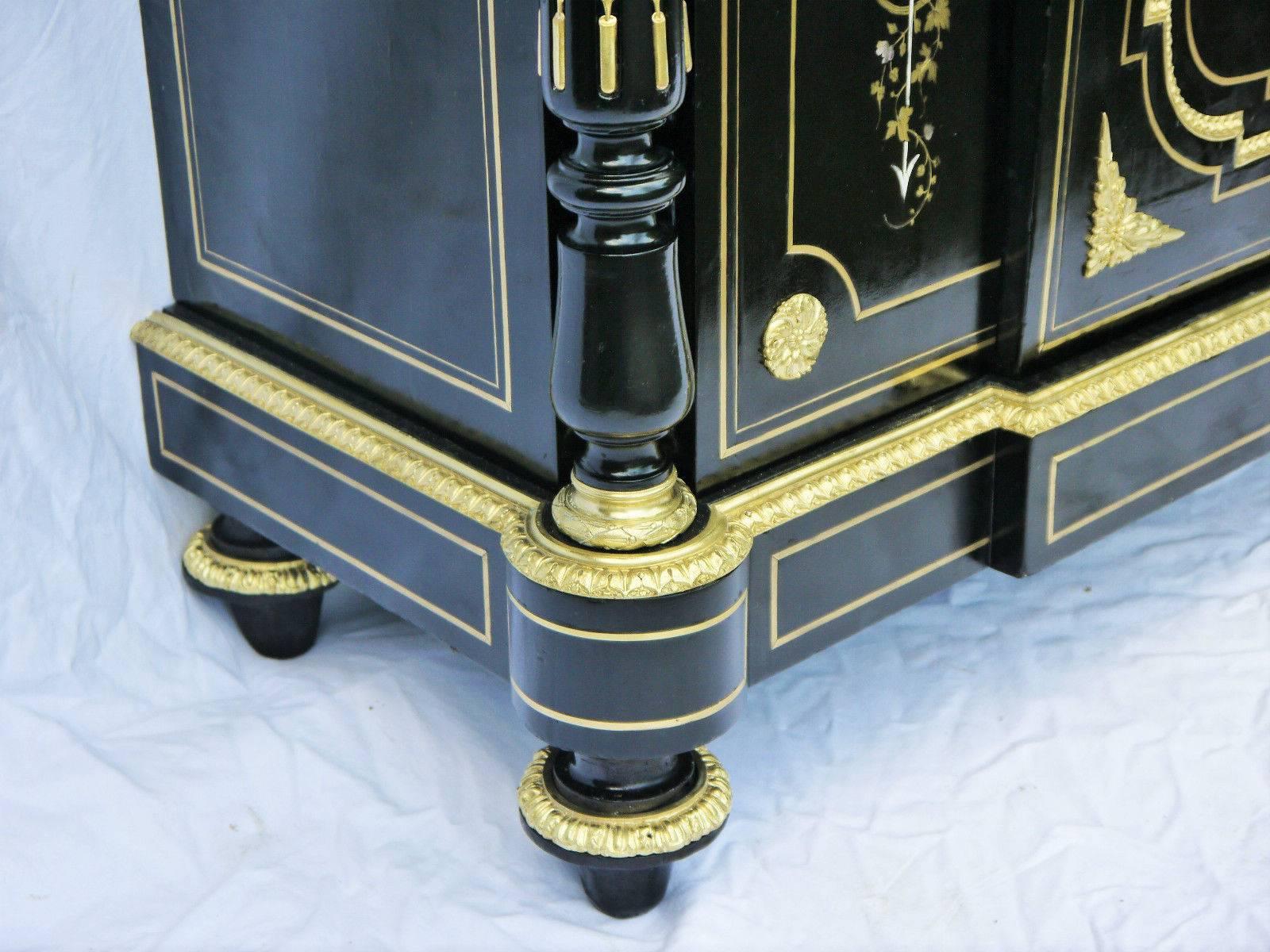 Brass Antique French Cabinet Napoleon III Marquetry Boulle, 19th Century