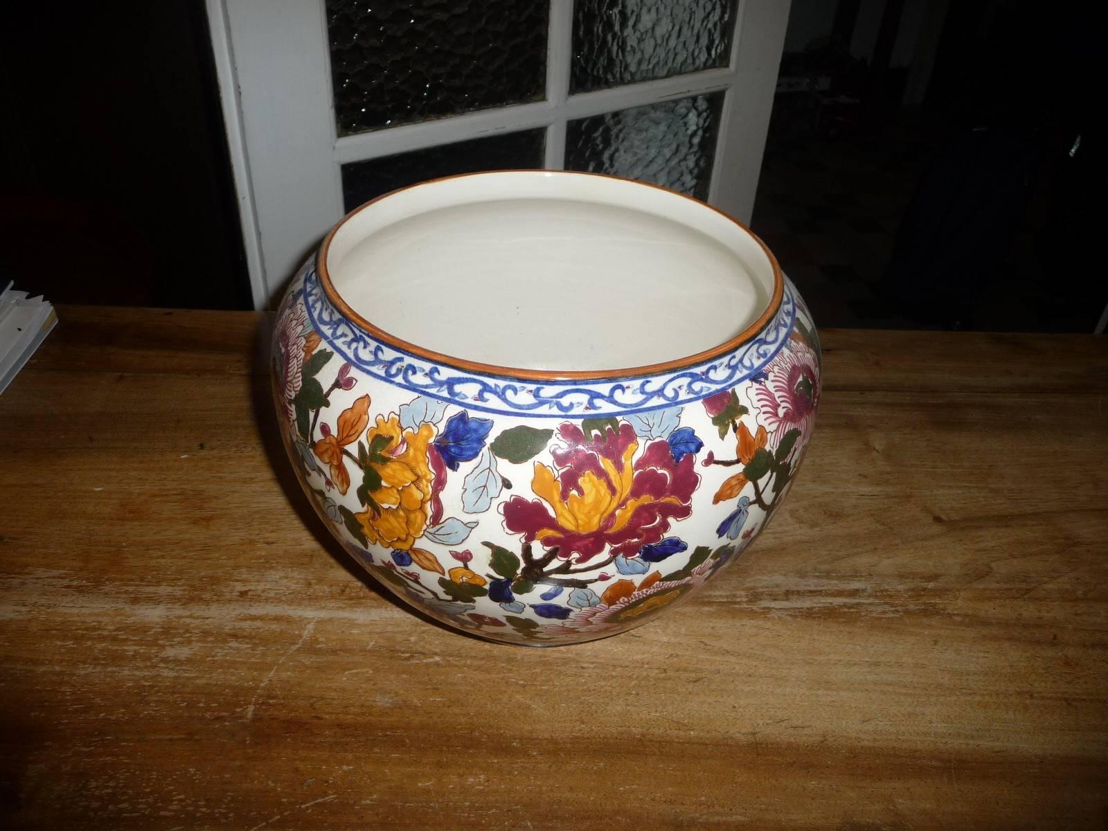 Milieu du XXe siècle Cache-pot Gien Pivoine Décoration