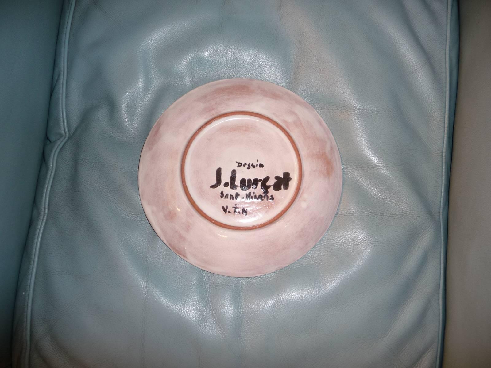20th Century Surreal Glazed Pottery Plate by Jean Lurçat, France, circa 1920s-1930s For Sale
