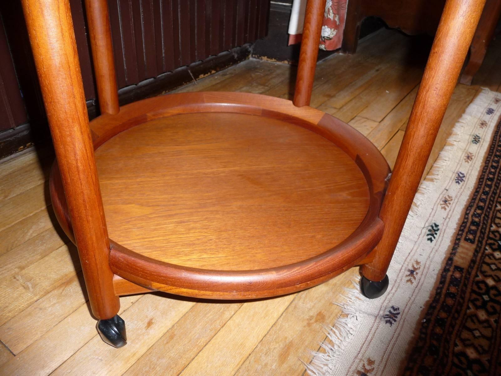 Teak Scandinavian Rolling Side Table, circa 1960 For Sale