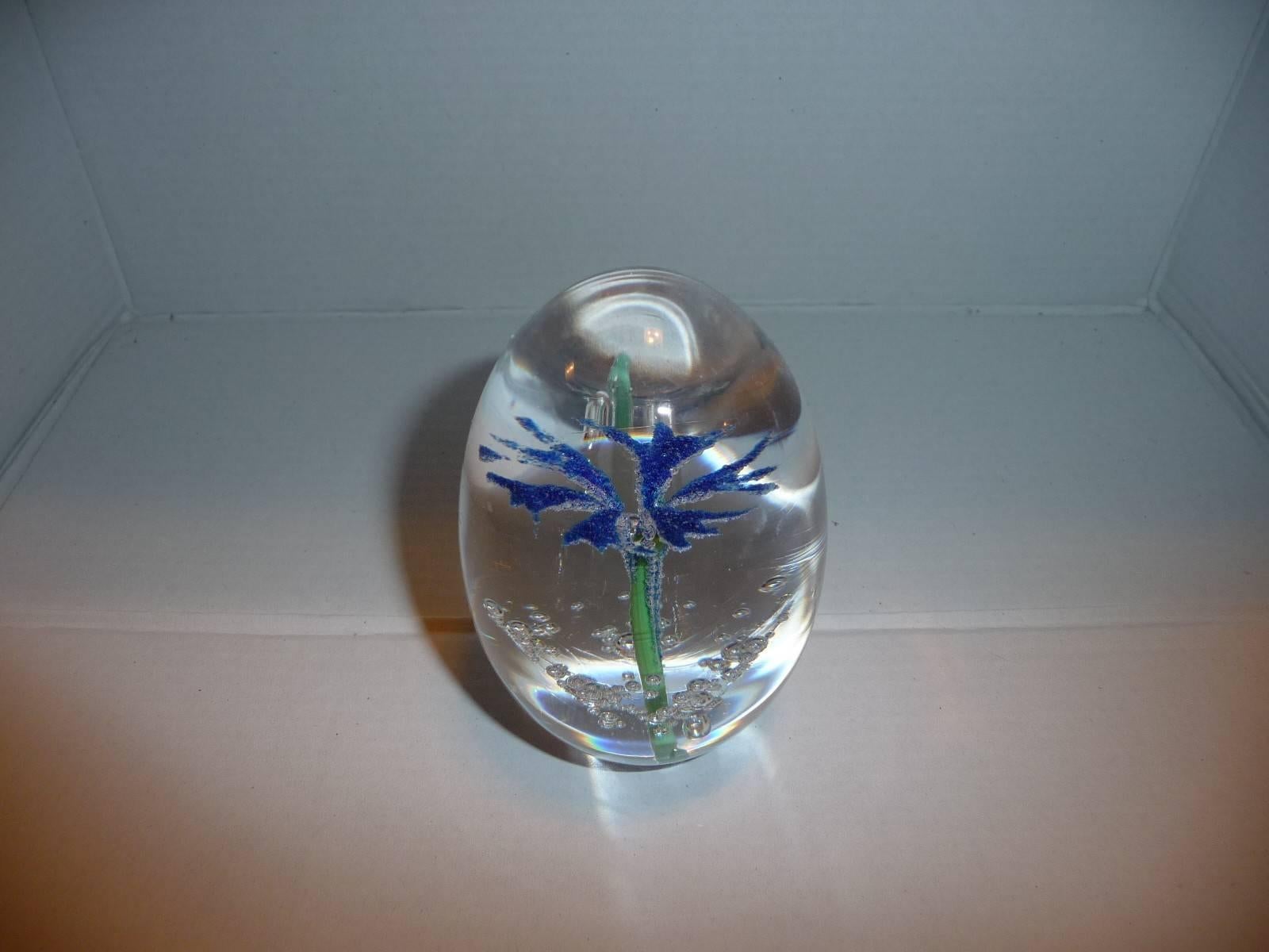 French Paperweight Egg Daum Blue Flower For Sale