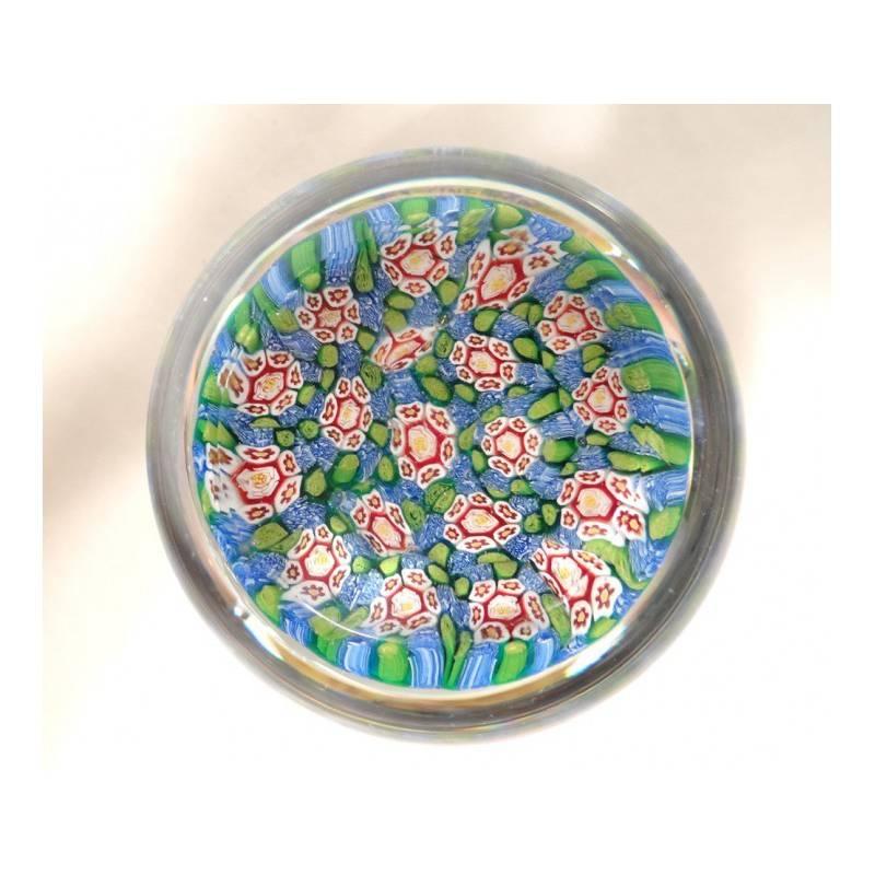 Old paperweight of Murano (Venice, Italy) Millefiori with rose flowers yellow, red and white on green and blue background. Beautiful object.

Free shipping.