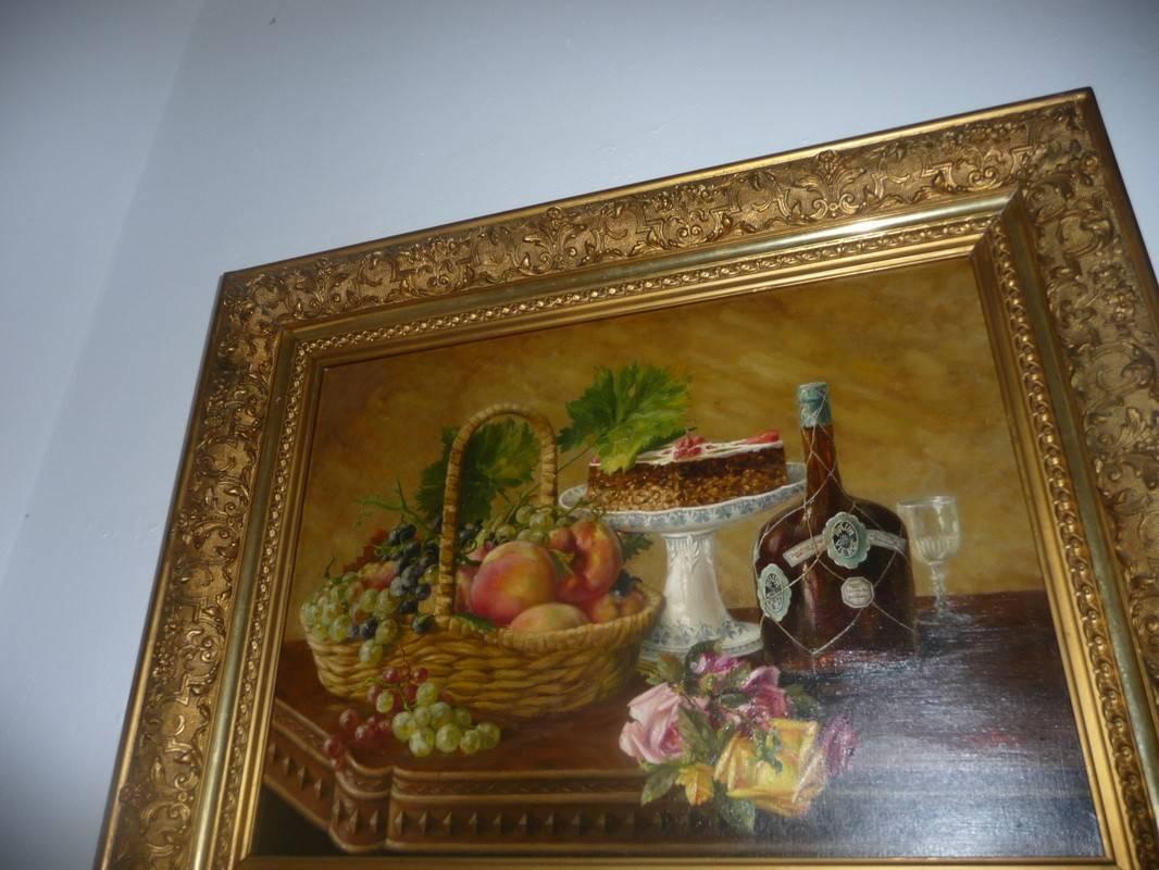 French Oil on Canvas Still Life Signed Brun, 19th Century In Excellent Condition For Sale In Grenoble, FR