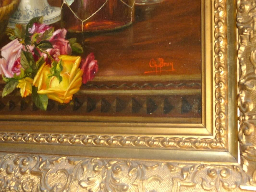 French Oil on Canvas Still Life Signed Brun, 19th Century For Sale 3