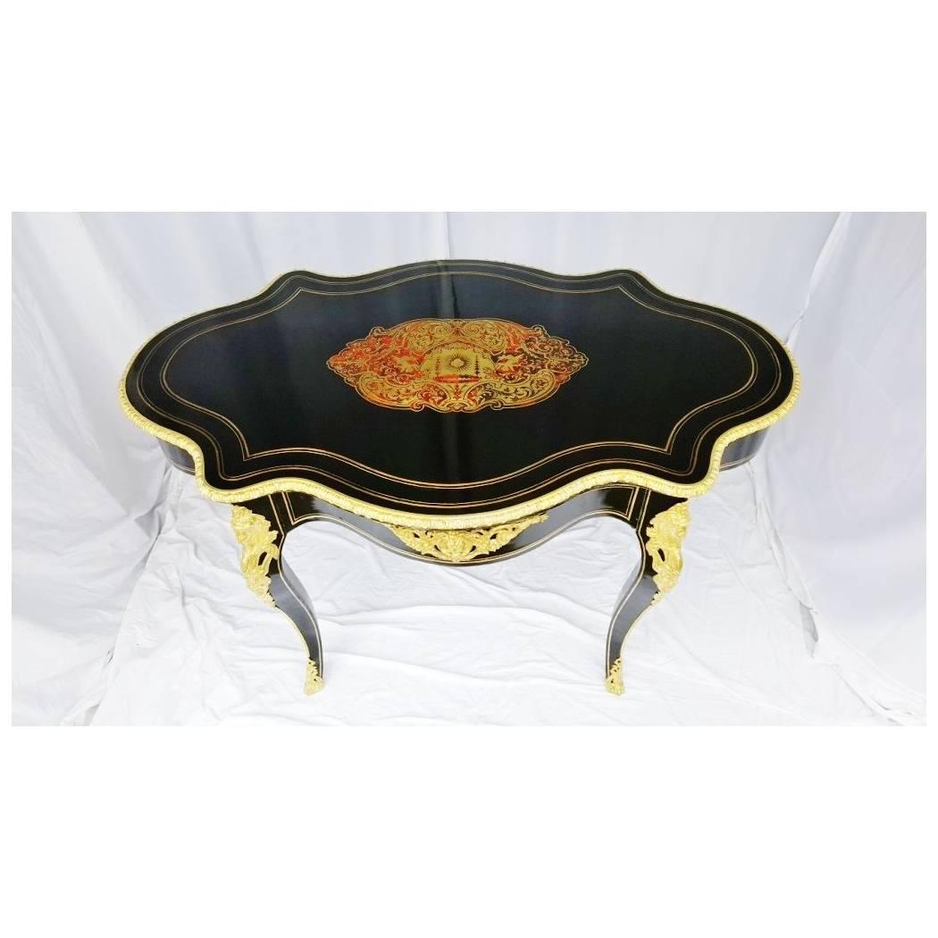 French Center Table Louis XV Boulle Inlays, circa 1870 In Excellent Condition In Grenoble, FR