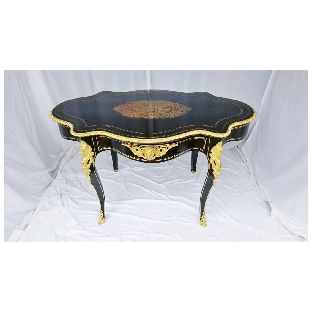 19th Century French Center Table Louis XV Boulle Inlays, circa 1870