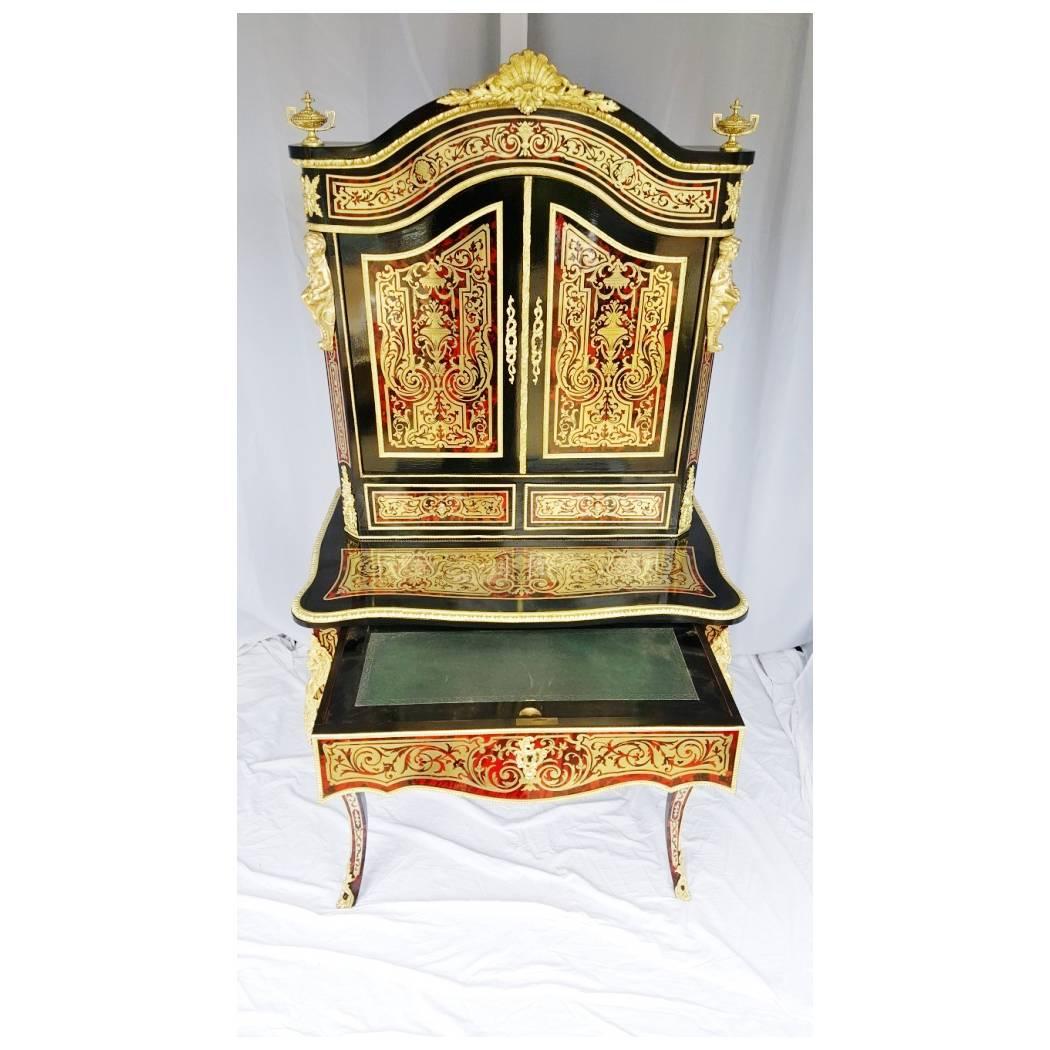 Bonheur Du Jour in Boulle Marquetry Napoleon III, circa 1870 In Excellent Condition In Grenoble, FR