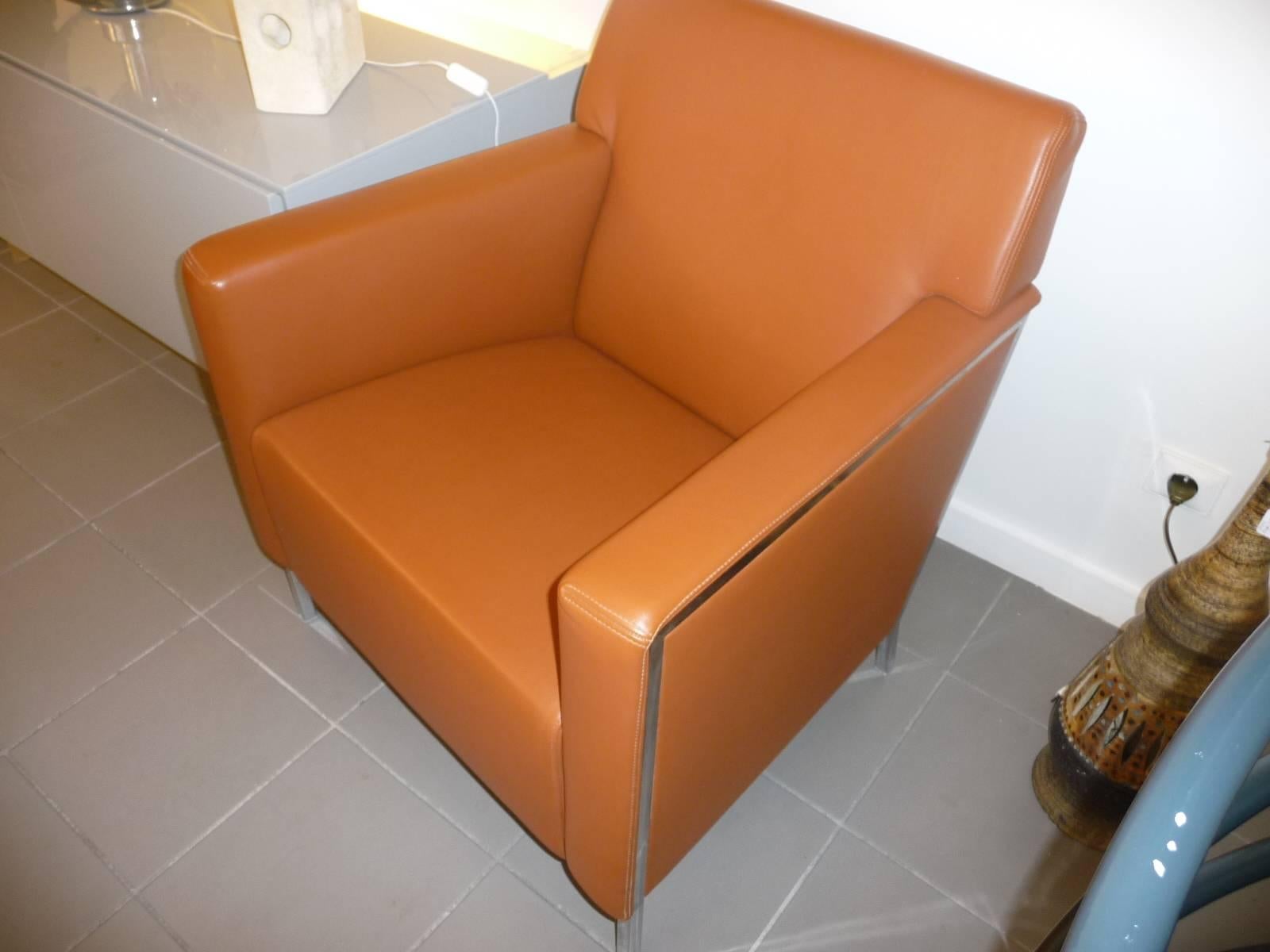 Paire de fauteuils Moroso en acier au design en cuir par Enrico Franzolini 3