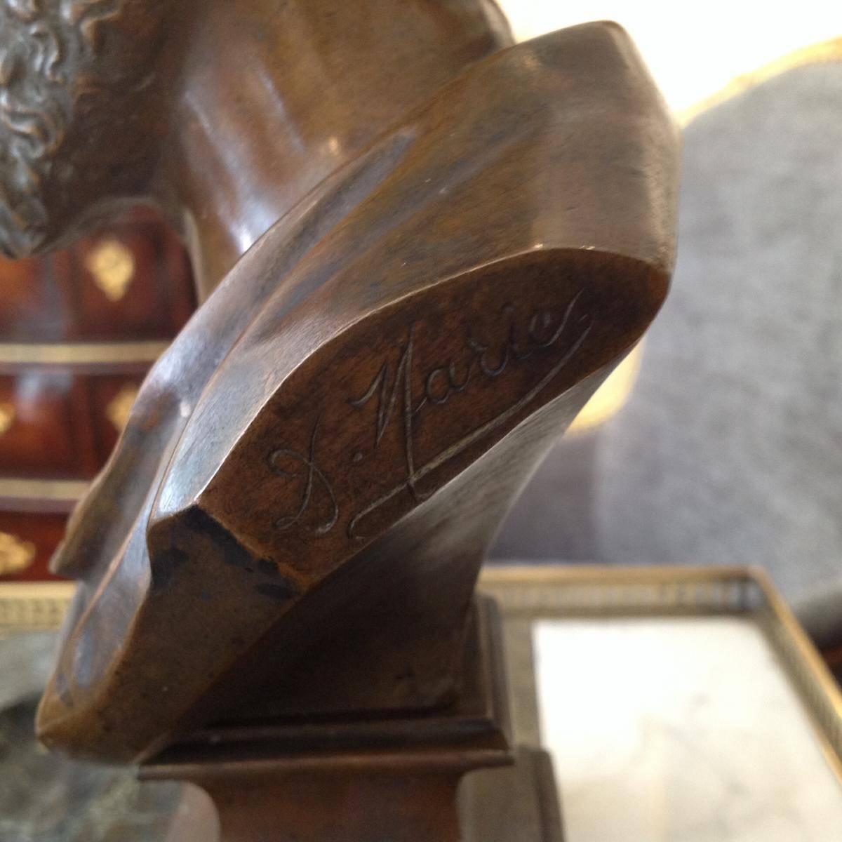 Marble Inkwell with Bronze Bust of Philosopher, Second Empire Napoléon III Era In Good Condition For Sale In Grenoble, FR
