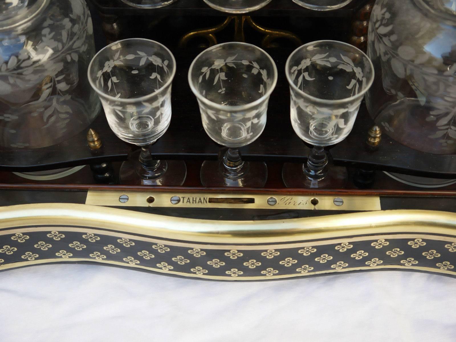 Liquor Cellar Napoleon III Boulle Signed Tahan, circa 1850 In Excellent Condition In Grenoble, FR