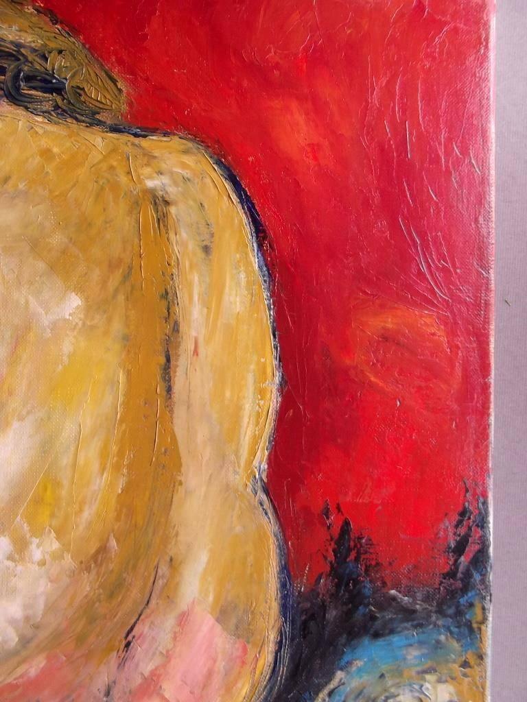 Charming abstract oil painting of a society nude. Thick impasto paint, great colours, will look super when framed.

Age- Later 20th century.
Medium- Oil on canvas.
Size- 18 by 15 inches approx.
Condition- Good and ready to hang.
Signature-