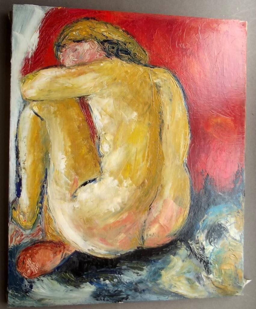 20th Century Marie Louise Garnavault French Modernist Abstract Society Nude Oil Painting For Sale