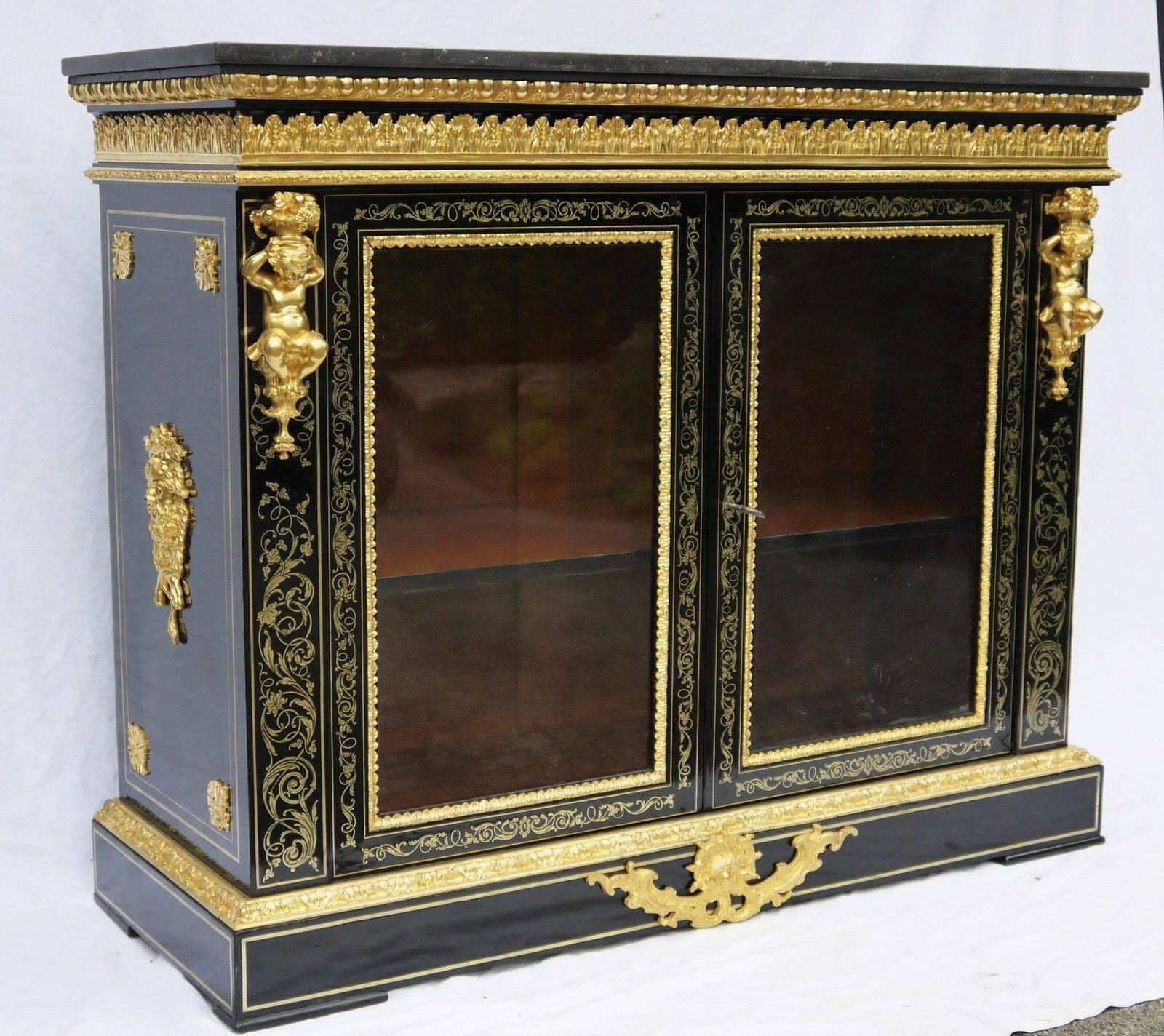 French Buffet in Louis XIV Style Boulle Marquetry and Gilded Bronze, circa 1780-1800