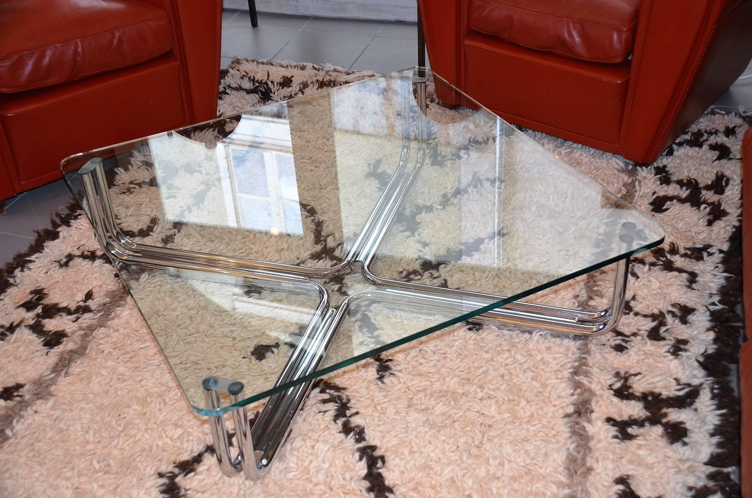 Italian Glass Coffee Table and Stainless Steel by Giancarlo Frattini for Cassina 1