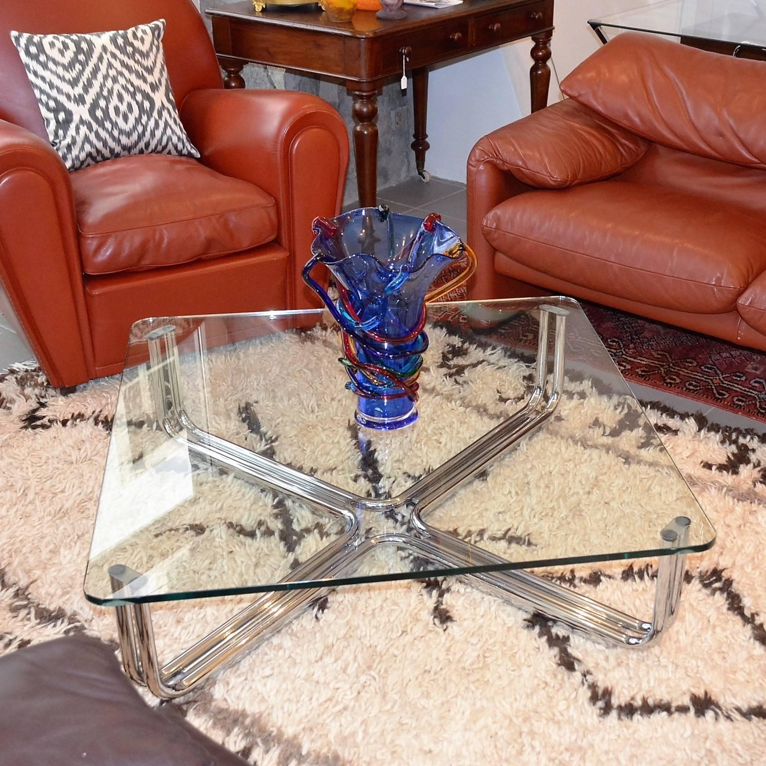 Italian Glass Coffee Table and Stainless Steel by Giancarlo Frattini for Cassina 2