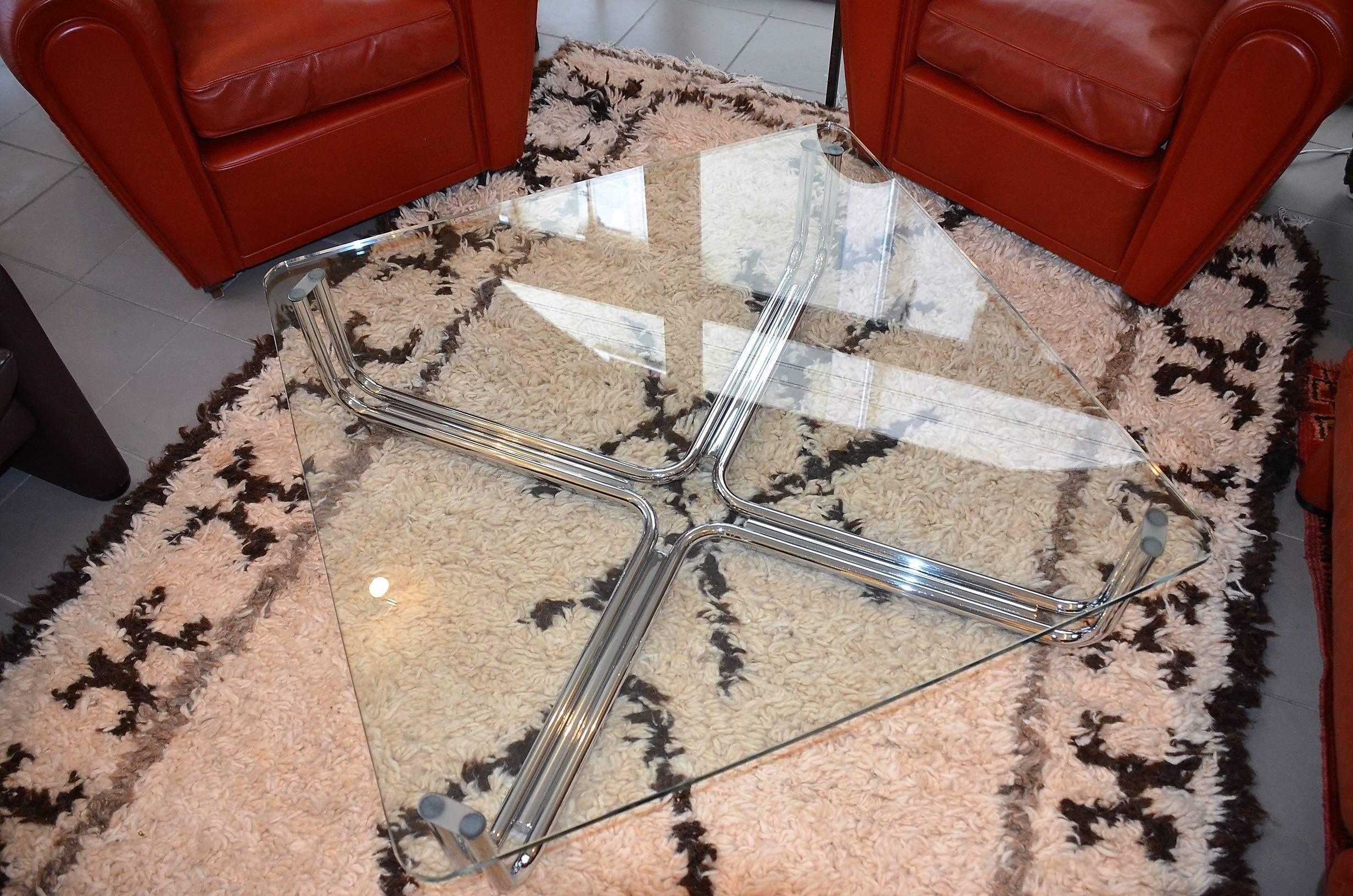 Italian Glass Coffee Table and Stainless Steel by Giancarlo Frattini for Cassina 3