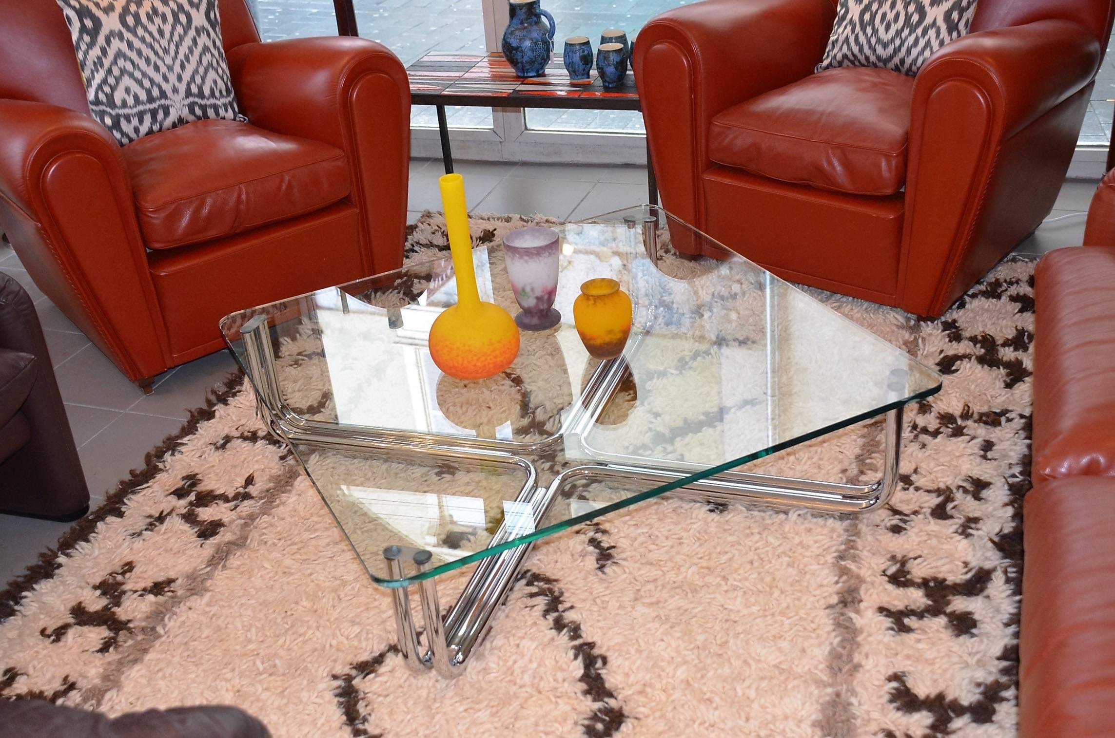 Italian Glass Coffee Table and Stainless Steel by Giancarlo Frattini for Cassina 4