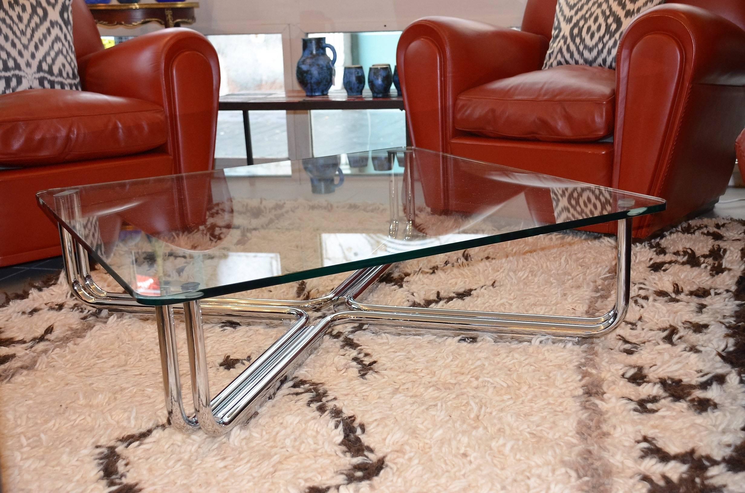 Italian Glass Coffee Table and Stainless Steel by Giancarlo Frattini for Cassina 5