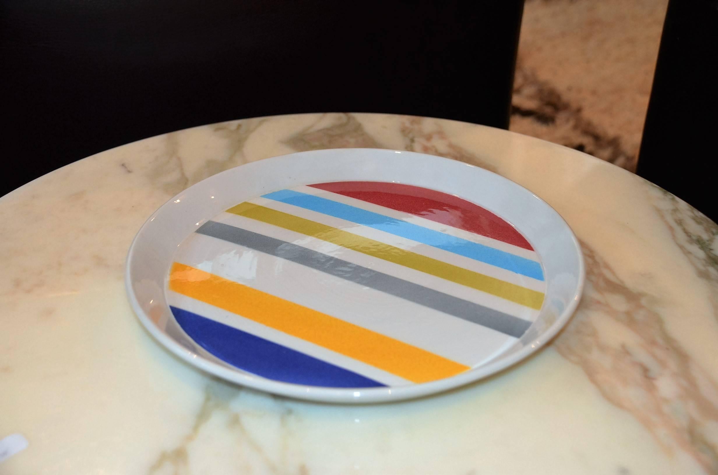 Modernist Colorful Plate Designed by Gio Ponti, Italy, 1960s In Excellent Condition In Grenoble, FR