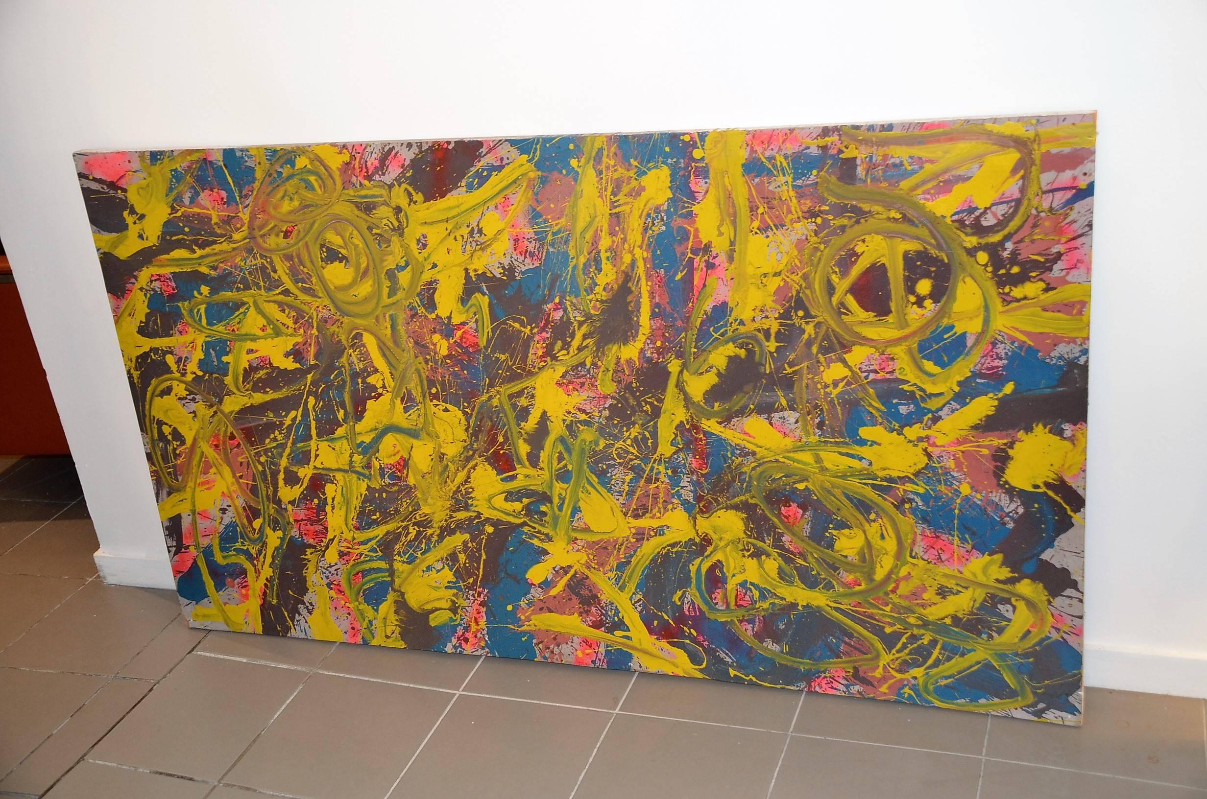 Large Abstract Painting, Acrylic on Wood Panel, 20th Century For Sale 4