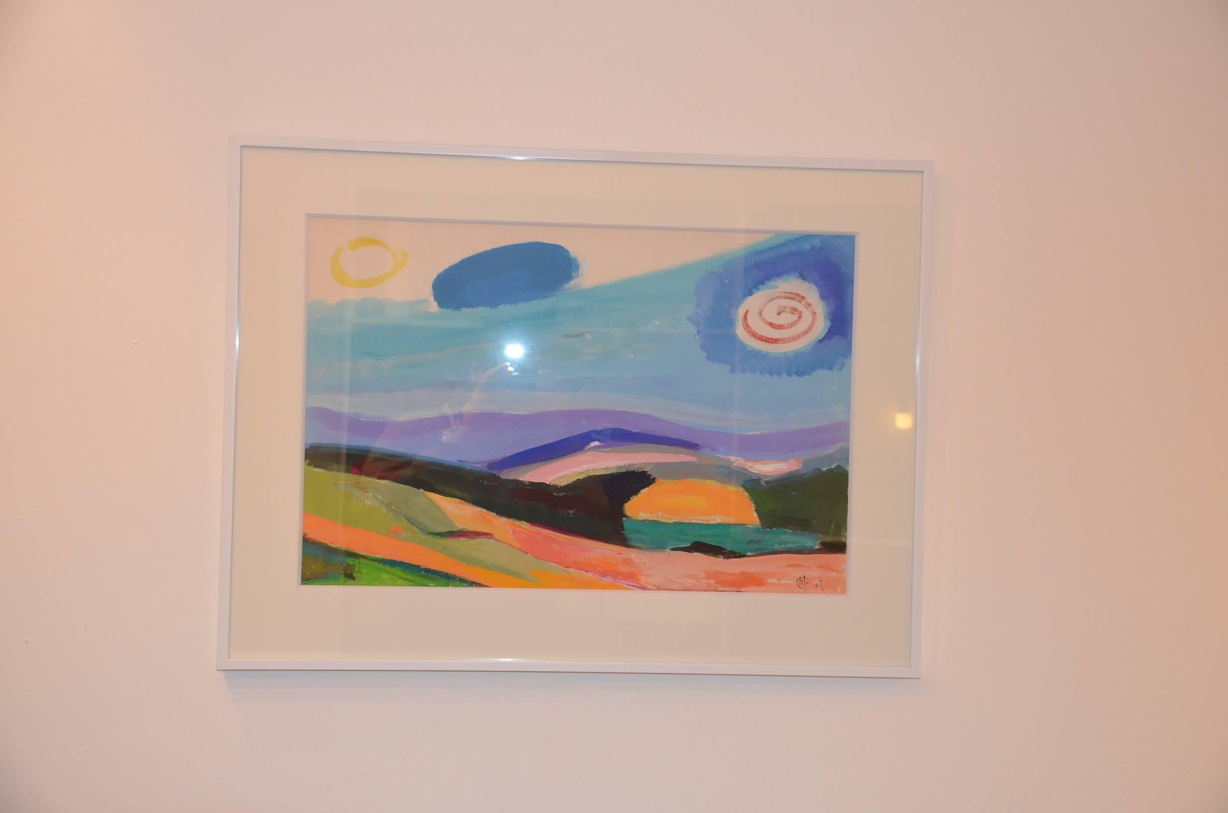Nice and colorful abstract landscape by the famous Production Designer Maurice Colasson (1911-1992).
The painting has been nicely framed and is ready to hang.

Type gouache.
Image size 22