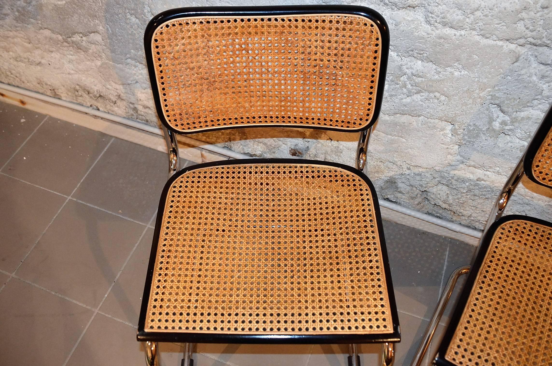 Vintage Set of Original Marcel Breuer Cesca Chairs for Knoll, circa 1970 In Good Condition In Grenoble, FR