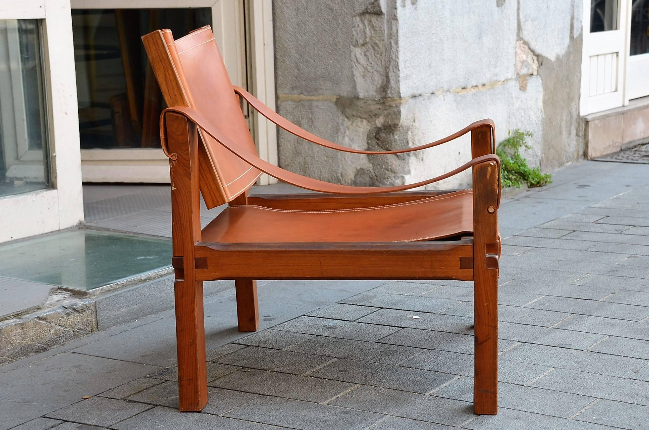 French Cognac Leather S10 Armchair by Pierre Chapo, circa 1960