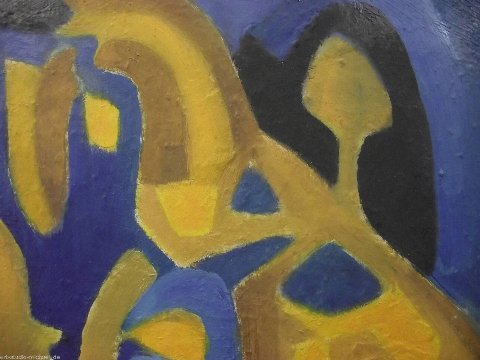 Abstract composition with vivid colors in the tones blue, yellow, and black. Monogrammed upper left and dated 61. 
Hugo Barthel was a pupil of Willy Baumeister. In the present composition can be felt very strongly the confrontation with the master.