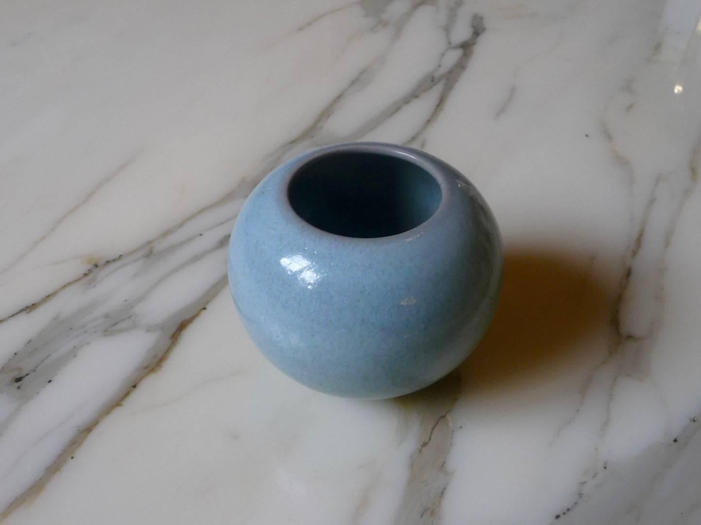 French Bowl Glazed Celadon Ceramic Vase by Paul Badié, France, 1980s For Sale