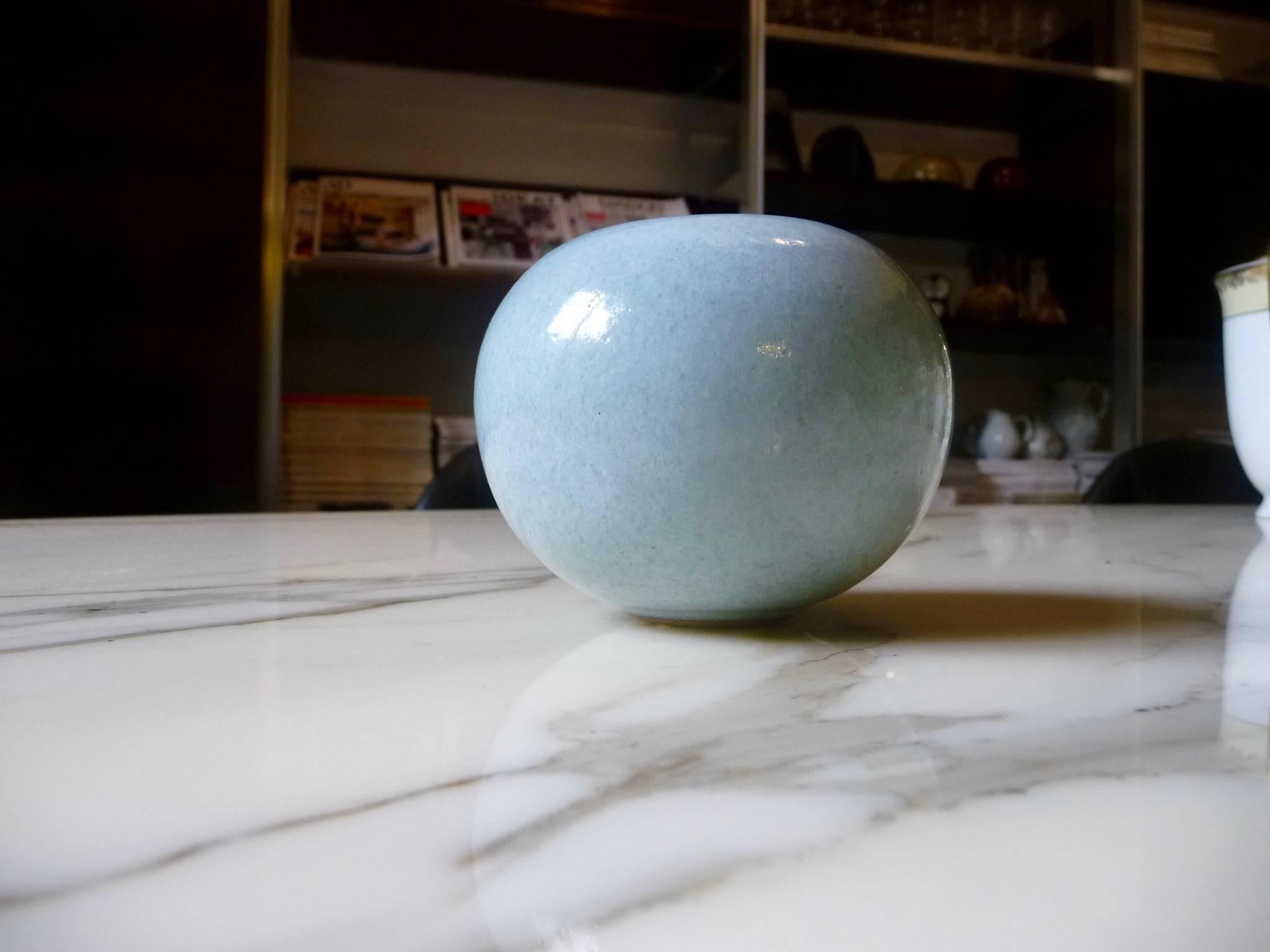 Bowl Glazed Celadon Ceramic Vase by Paul Badié, France, 1980s For Sale 1