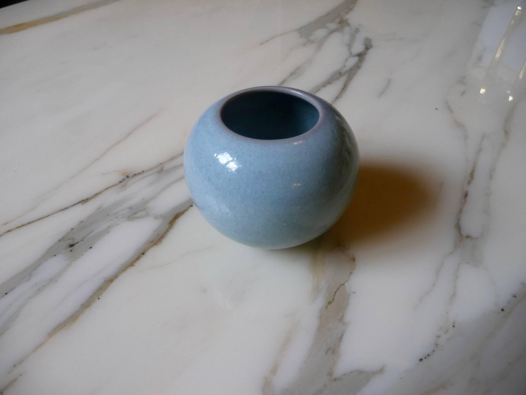 Bowl Glazed Celadon Ceramic Vase by Paul Badié, France, 1980s For Sale 3