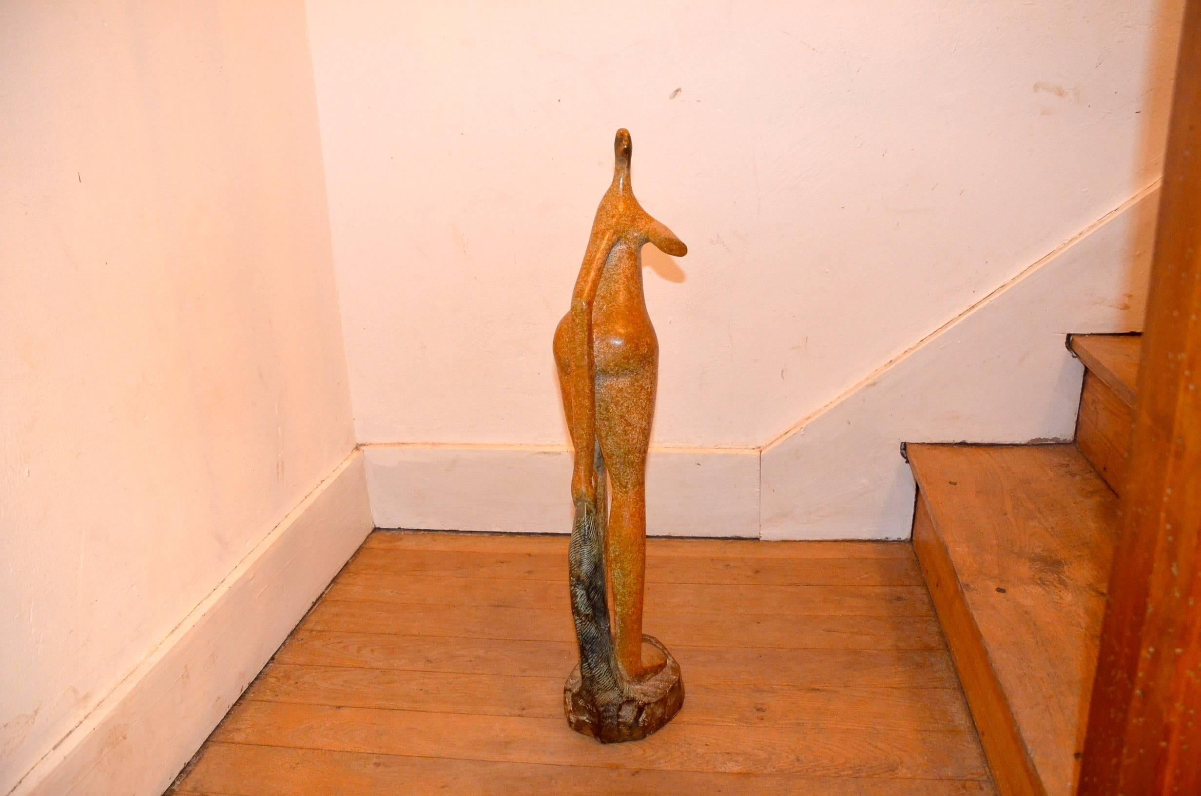 Superb bronze sculpture of a woman shape. Beautiful bronze. Three pieces have been made by the artist this is the 3/3.

Measures: Height 63 cm,
depth 16 cm,
width 22 cm.

Starting from the ’60 Paolo Ambrosio centered his research on the