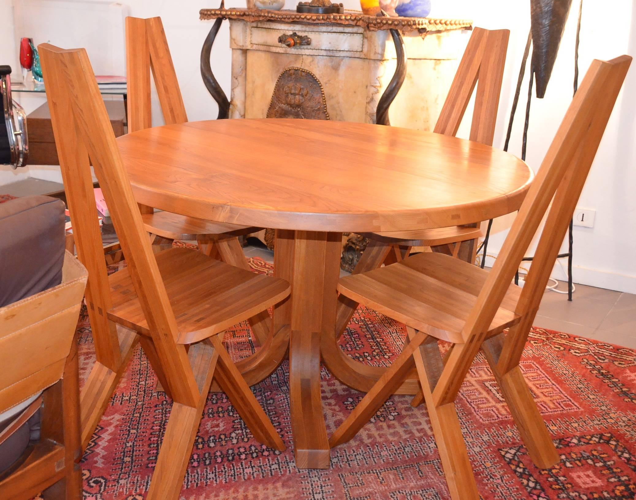 Set of four elm chairs by Pierre Chapo S45 Chlacc. Light, strong and dynamic. These chairs are in perfect condition.