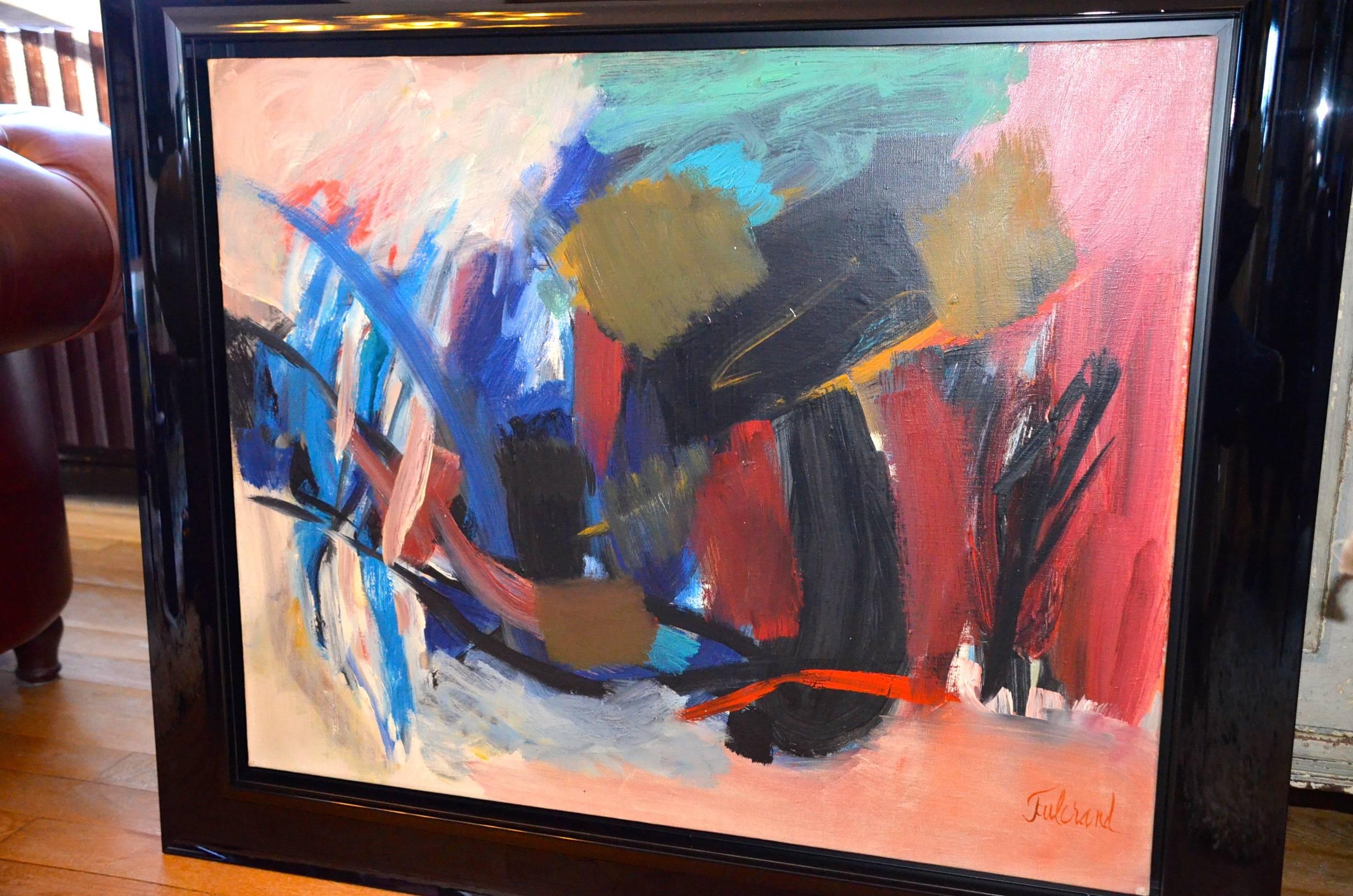 20th Century Pierre Fulcrand Oil on Canvas, Abstraction, 1963 For Sale