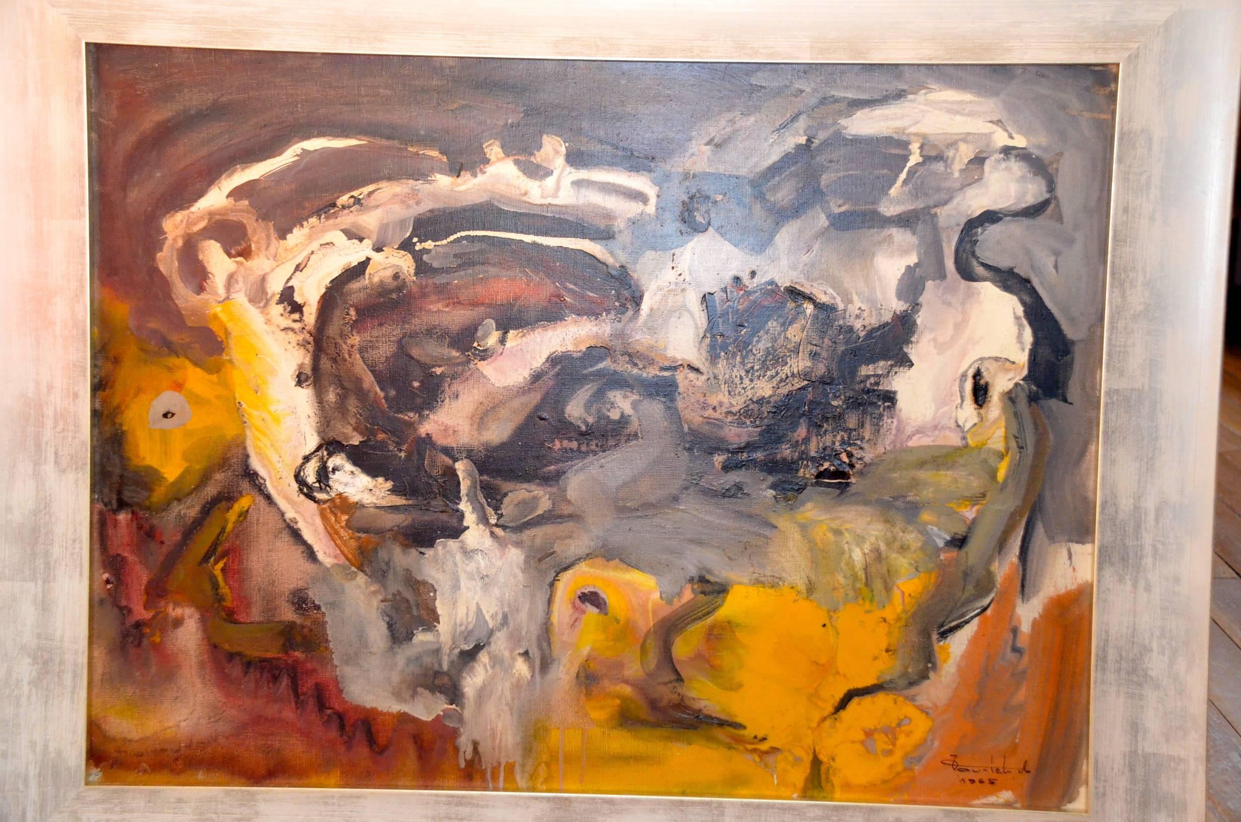 French Oil on Canvas by André Tourtet, France, 1965 For Sale