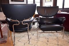 Pair of Black Leather Armchair 'Three Pezzi' by Franco Albini for Cassina