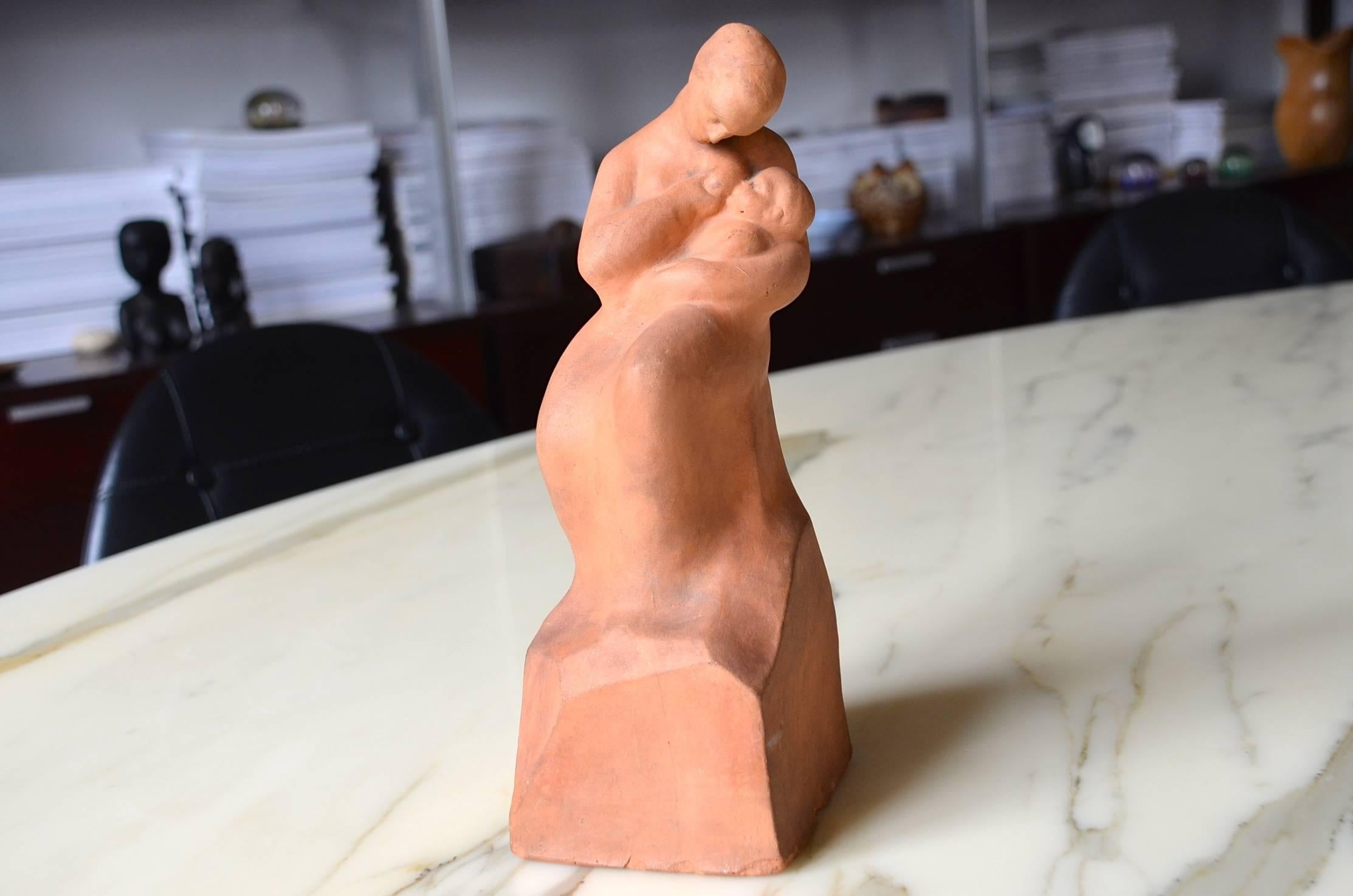 Earthenware Art Deco Maternity Sculpture Signed Huguenin Dumittan For Sale 2
