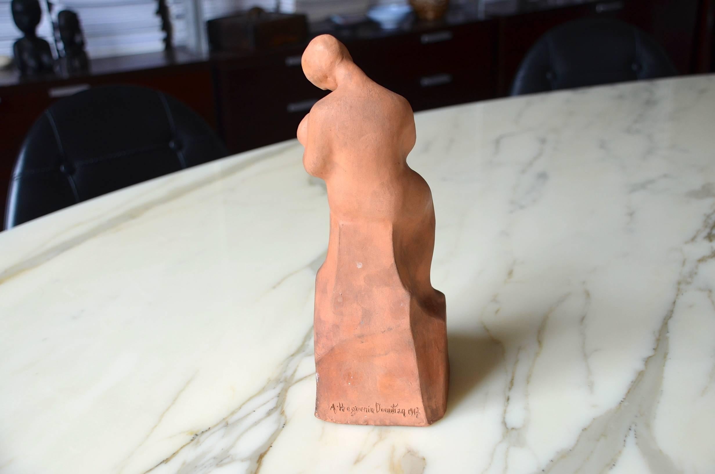 Early 20th Century Earthenware Art Deco Maternity Sculpture Signed Huguenin Dumittan For Sale
