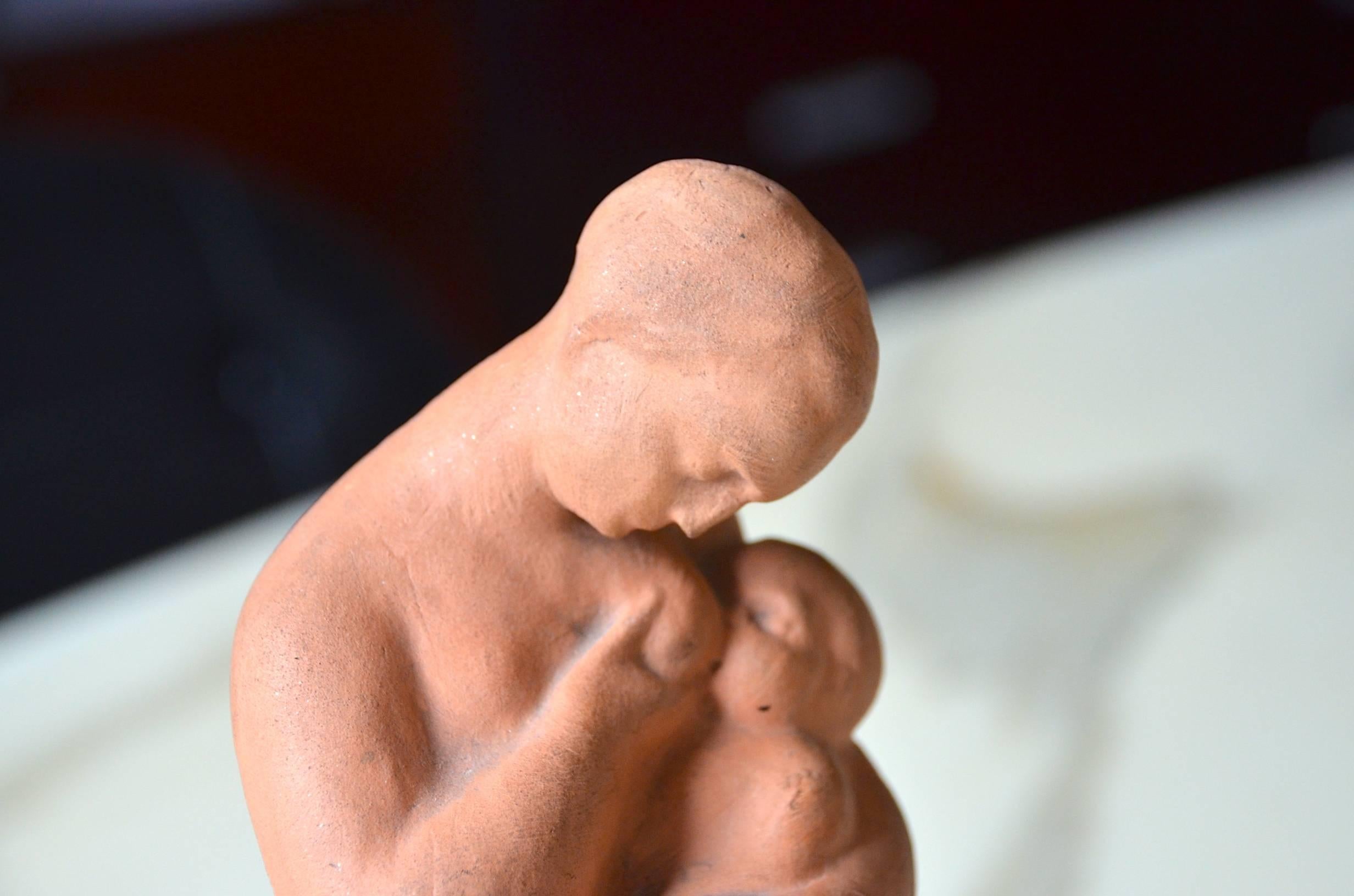 Swiss Earthenware Art Deco Maternity Sculpture Signed Huguenin Dumittan For Sale