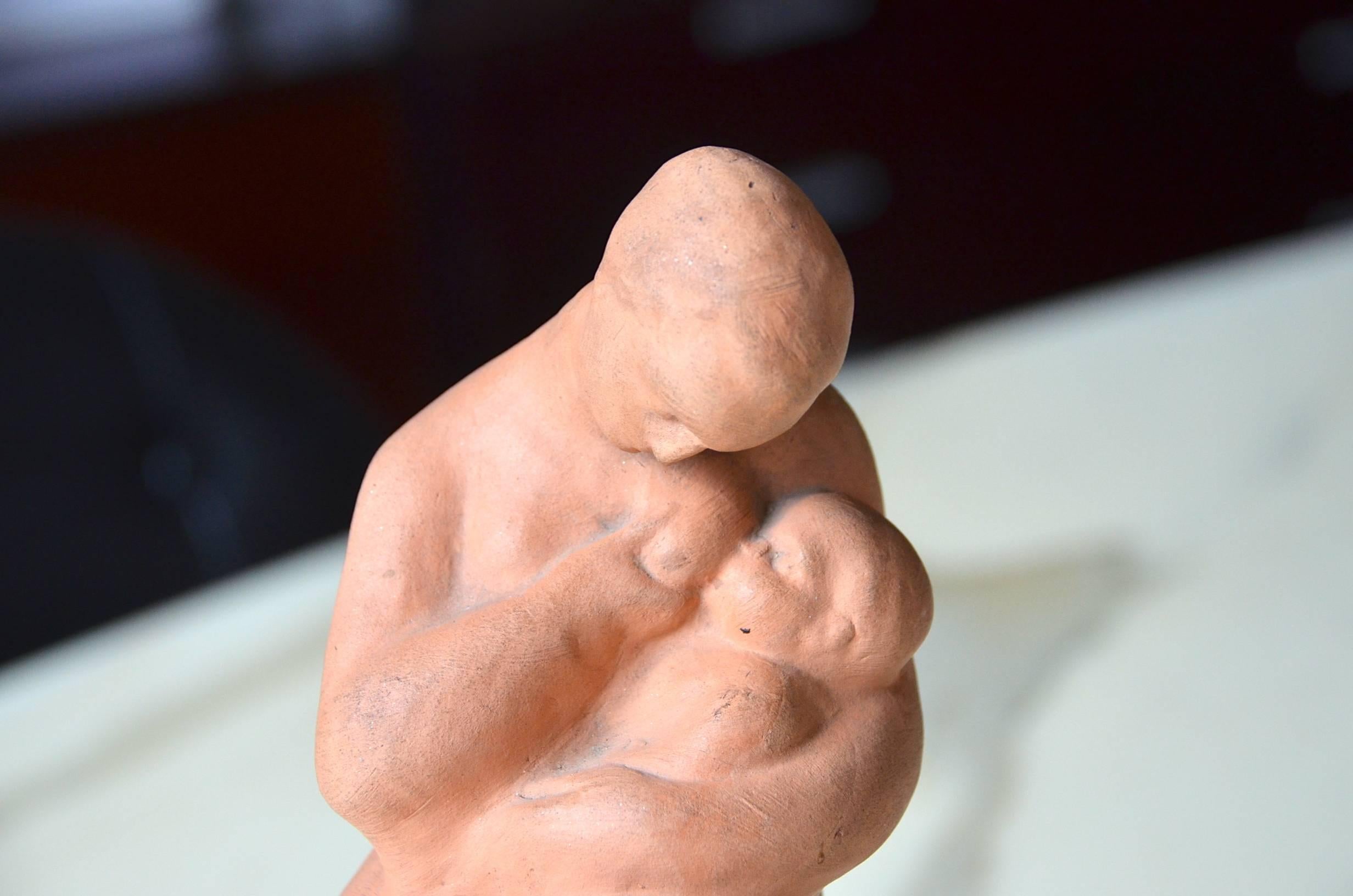 Earthenware Art Deco Maternity Sculpture Signed Huguenin Dumittan For Sale 1