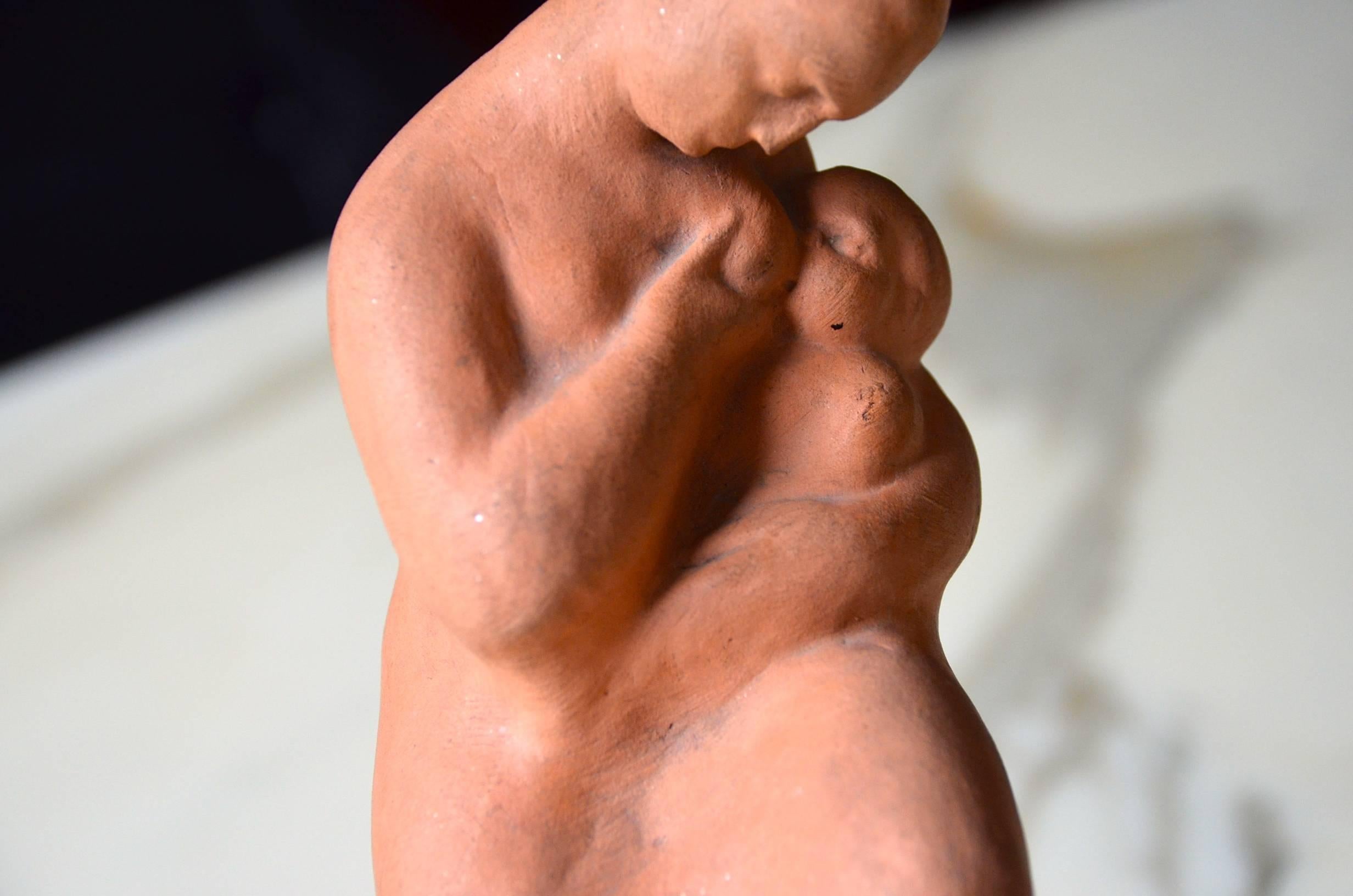Earthenware Art Deco Maternity Sculpture Signed Huguenin Dumittan For Sale 3